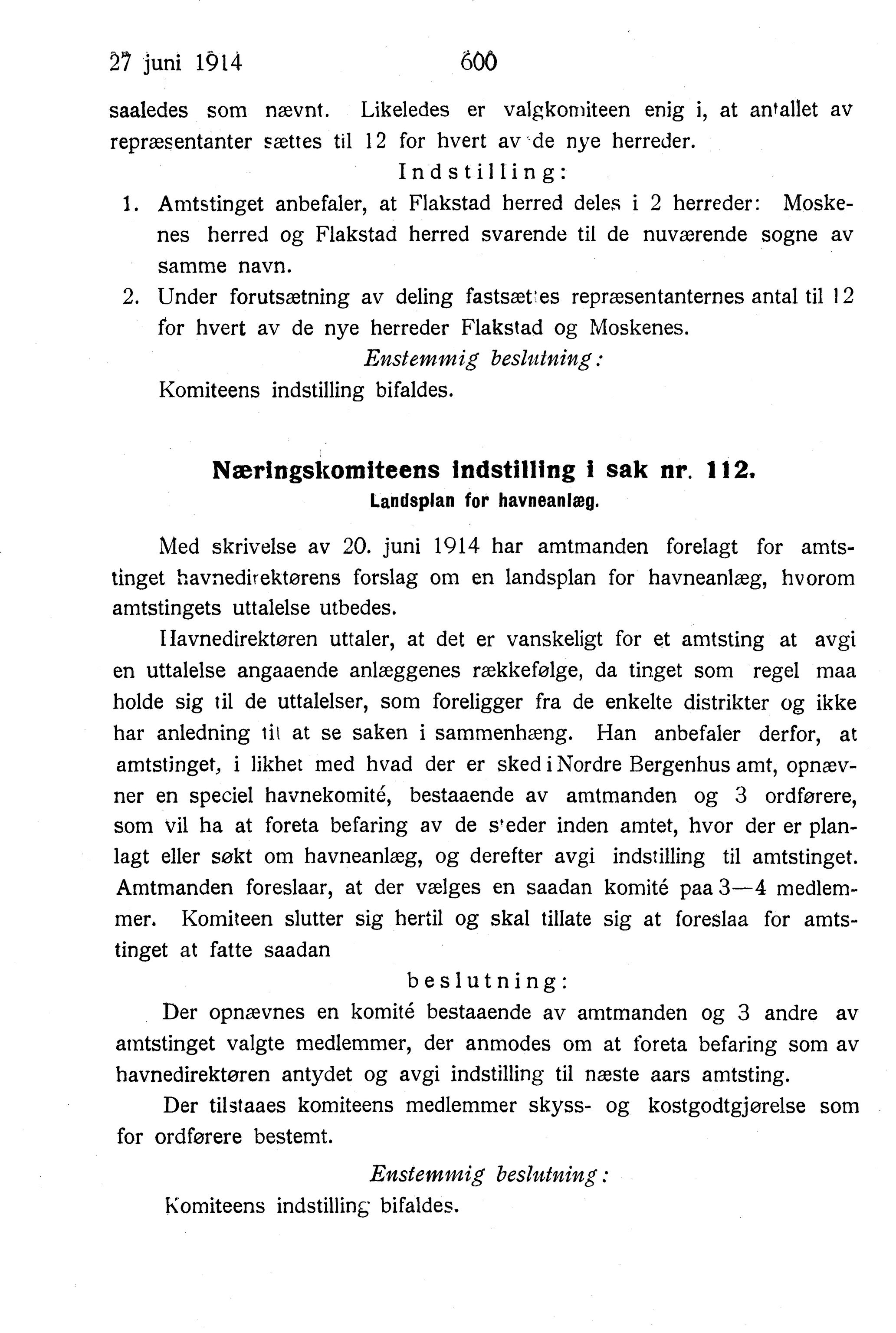 Nordland Fylkeskommune. Fylkestinget, AIN/NFK-17/176/A/Ac/L0037: Fylkestingsforhandlinger 1914, 1914