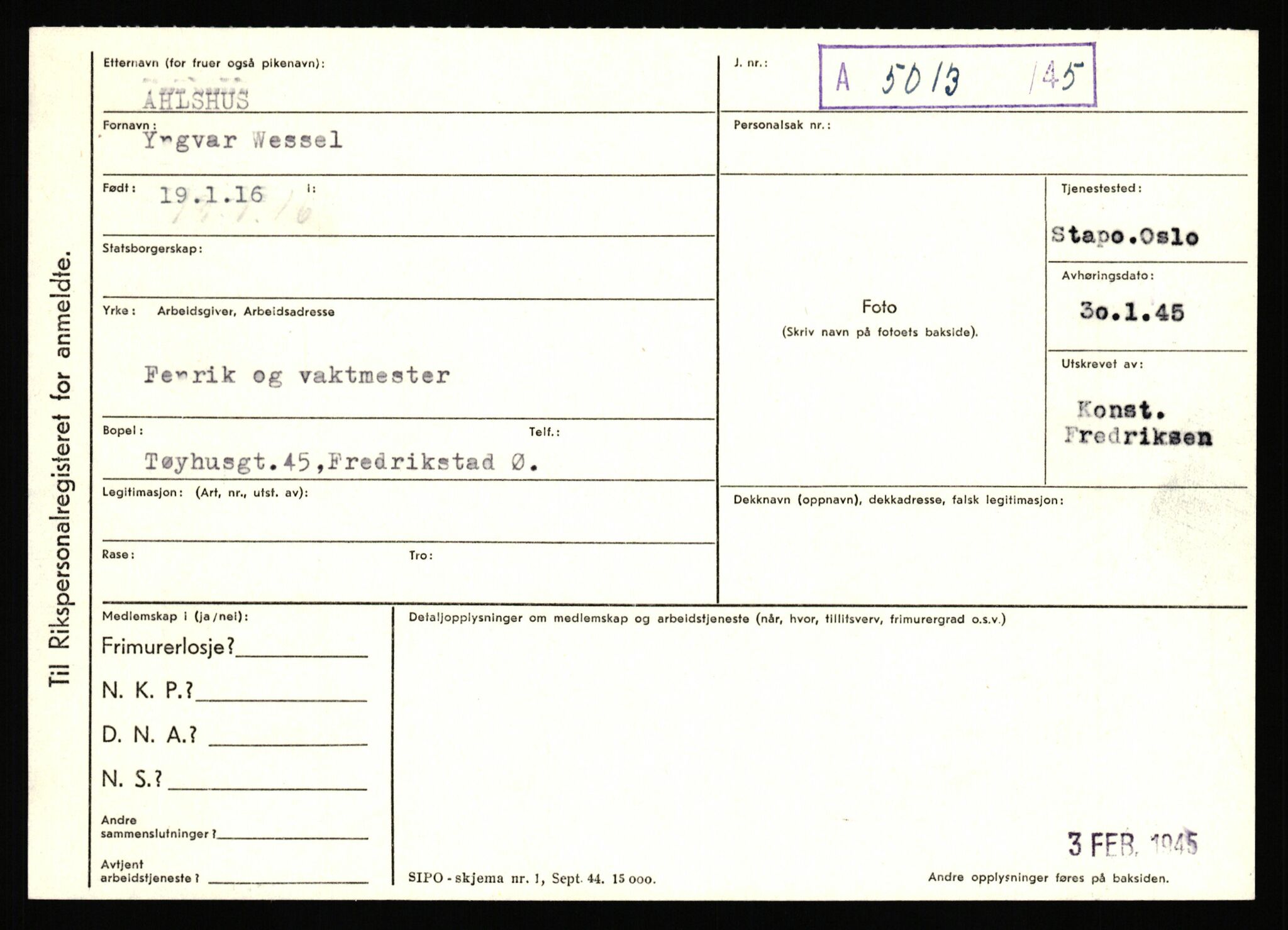 Statspolitiet - Hovedkontoret / Osloavdelingen, AV/RA-S-1329/C/Ca/L0001: Aabakken - Armann, 1943-1945, p. 1216