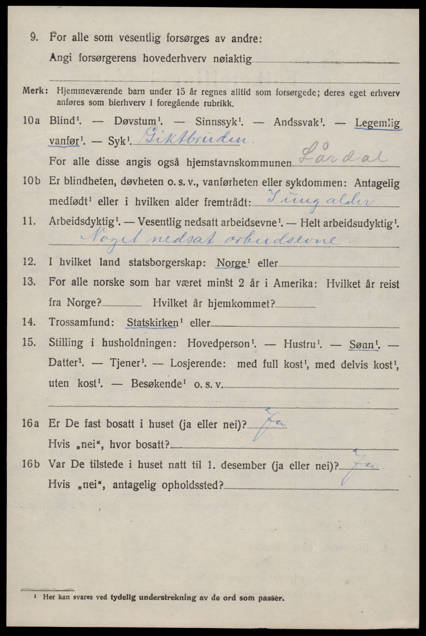 SAKO, 1920 census for Lårdal, 1920, p. 2900