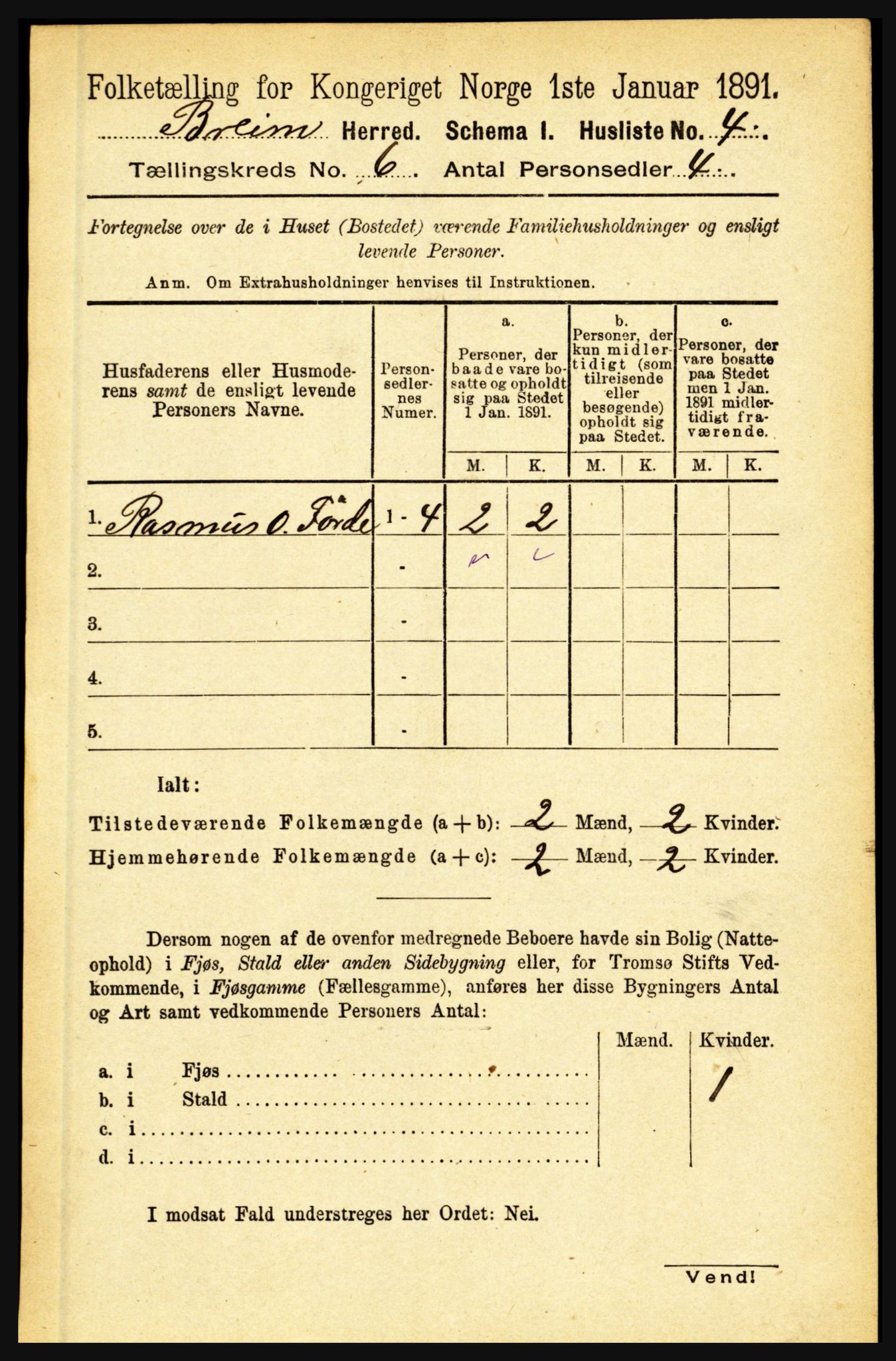 RA, 1891 census for 1446 Breim, 1891, p. 2054