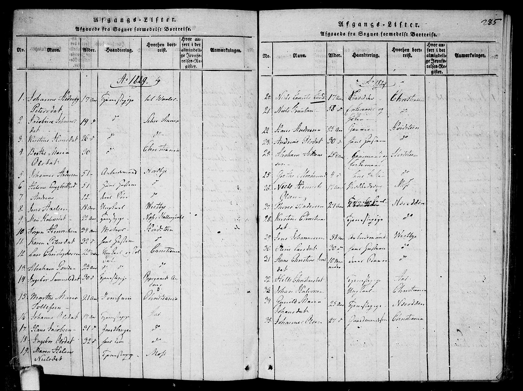 Drøbak prestekontor Kirkebøker, SAO/A-10142a/F/Fa/L0001: Parish register (official) no. I 1, 1816-1842, p. 285