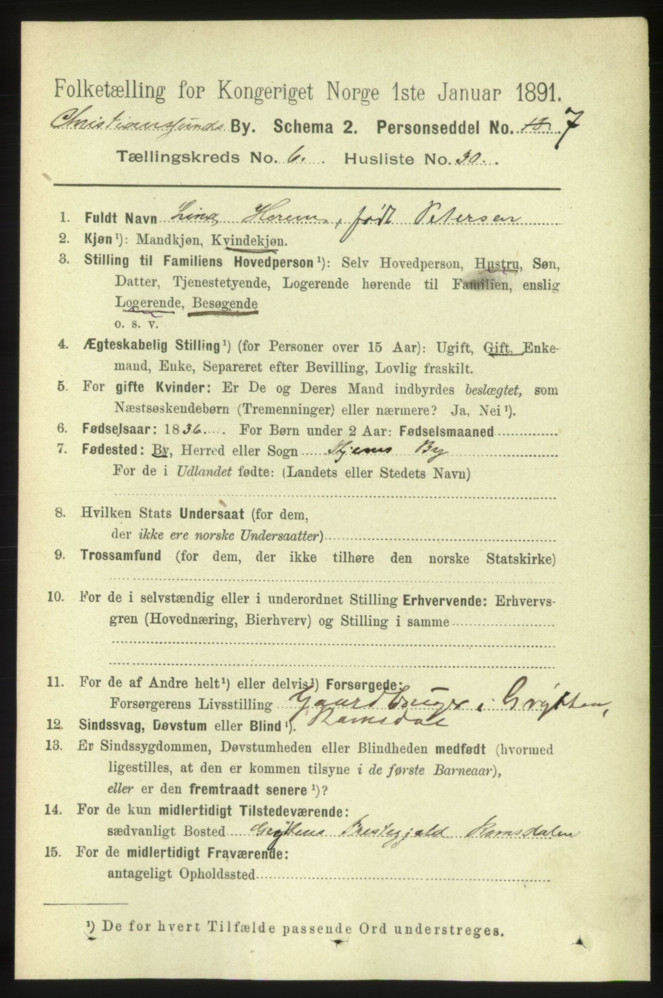 RA, 1891 census for 1503 Kristiansund, 1891, p. 5372