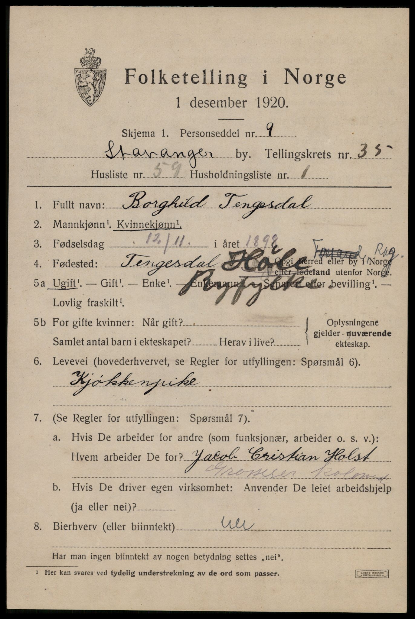 SAST, 1920 census for Stavanger, 1920, p. 94730