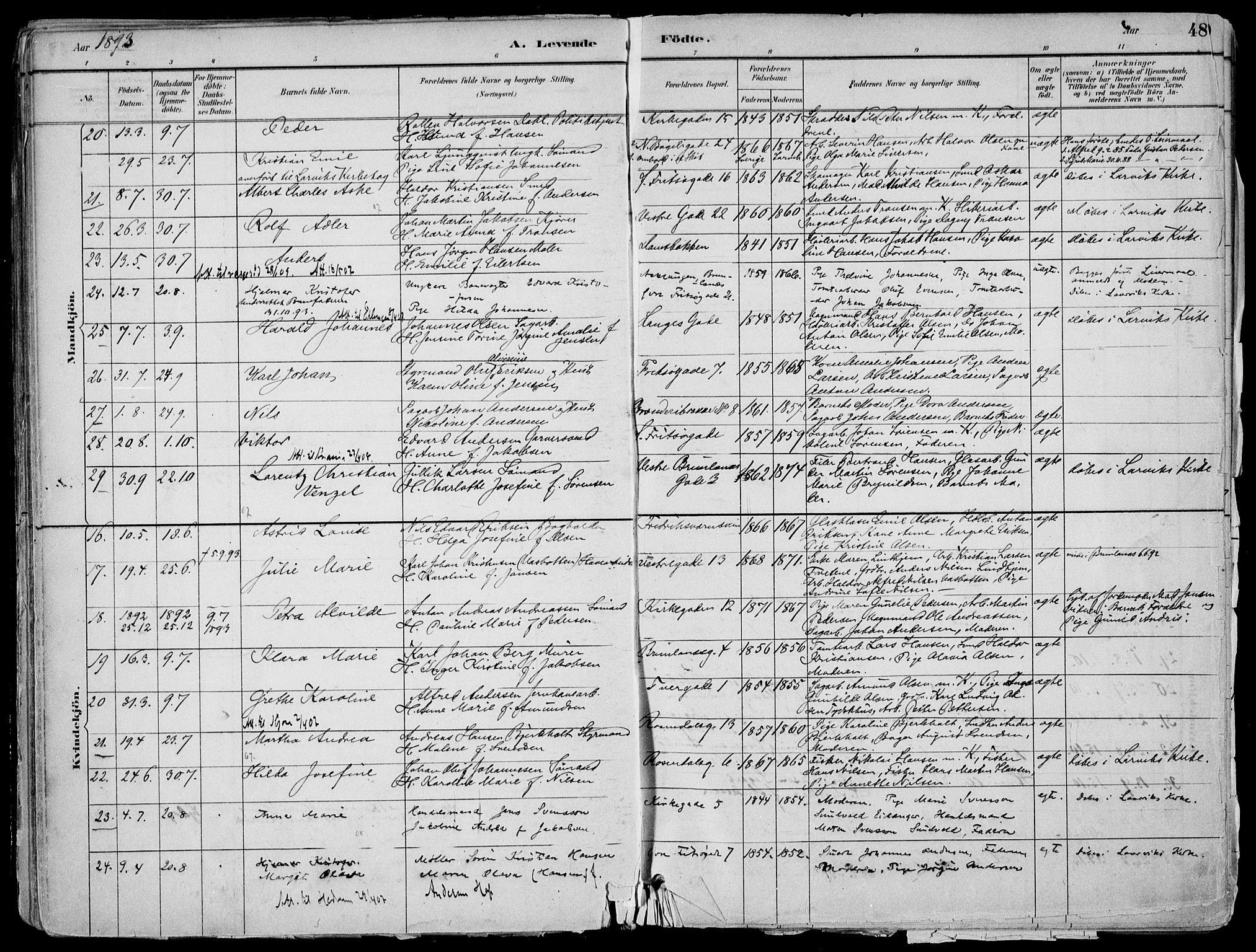 Larvik kirkebøker, AV/SAKO-A-352/F/Fb/L0004: Parish register (official) no. II 4, 1884-1902, p. 48