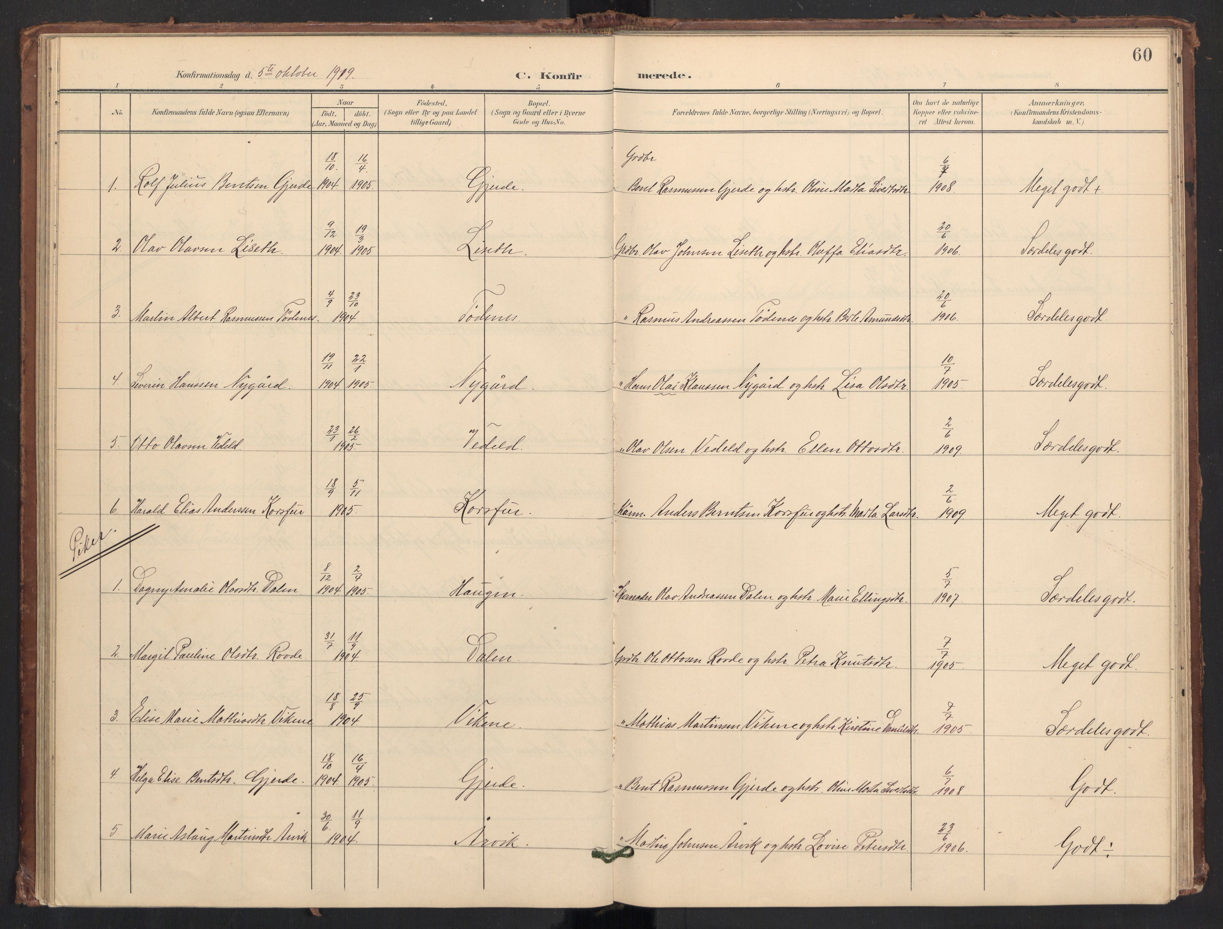 Ministerialprotokoller, klokkerbøker og fødselsregistre - Møre og Romsdal, SAT/A-1454/504/L0057: Parish register (official) no. 504A04, 1902-1919, p. 60