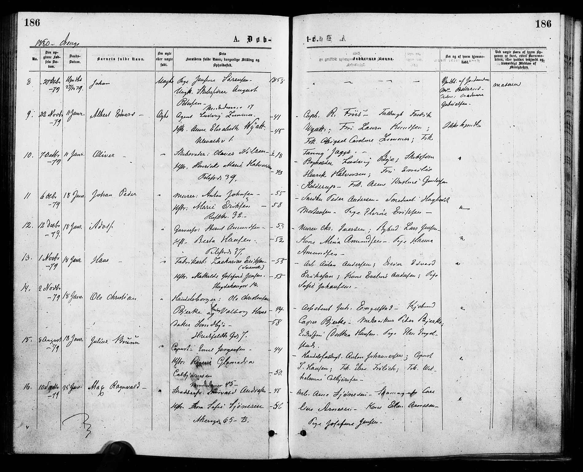 Trefoldighet prestekontor Kirkebøker, SAO/A-10882/F/Fa/L0004: Parish register (official) no. I 4, 1876-1880, p. 186