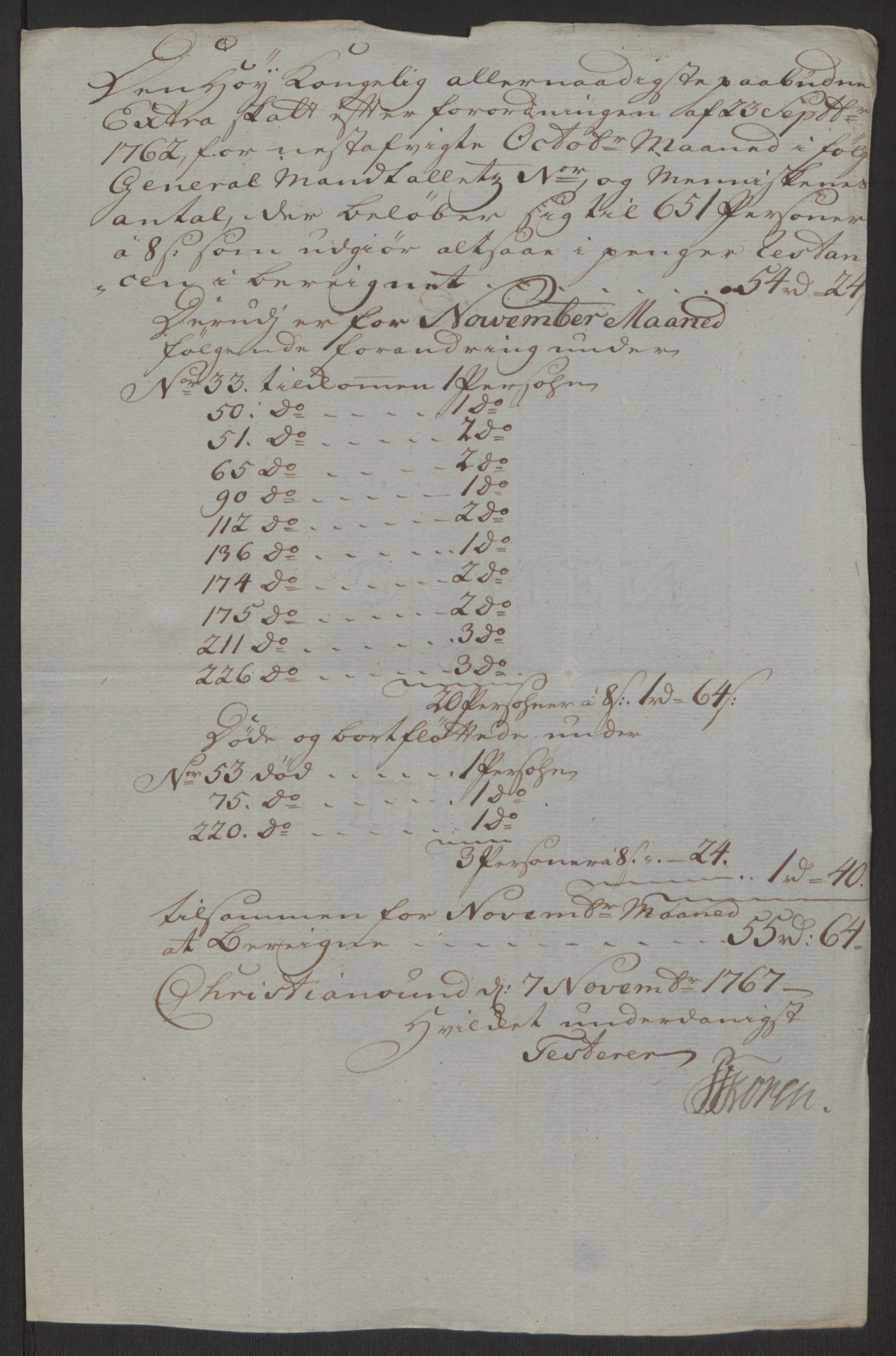 Rentekammeret inntil 1814, Reviderte regnskaper, Byregnskaper, AV/RA-EA-4066/R/Rr/L0495/0004: [R1] Kontribusjonsregnskap / Ekstraskatt, 1762-1772, p. 170