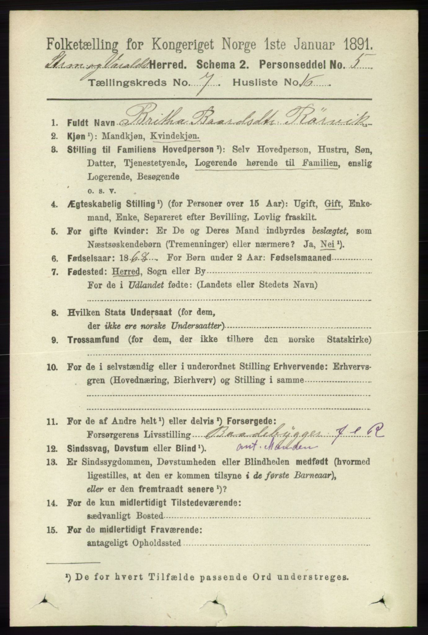 RA, 1891 census for 1226 Strandebarm og Varaldsøy, 1891, p. 2716