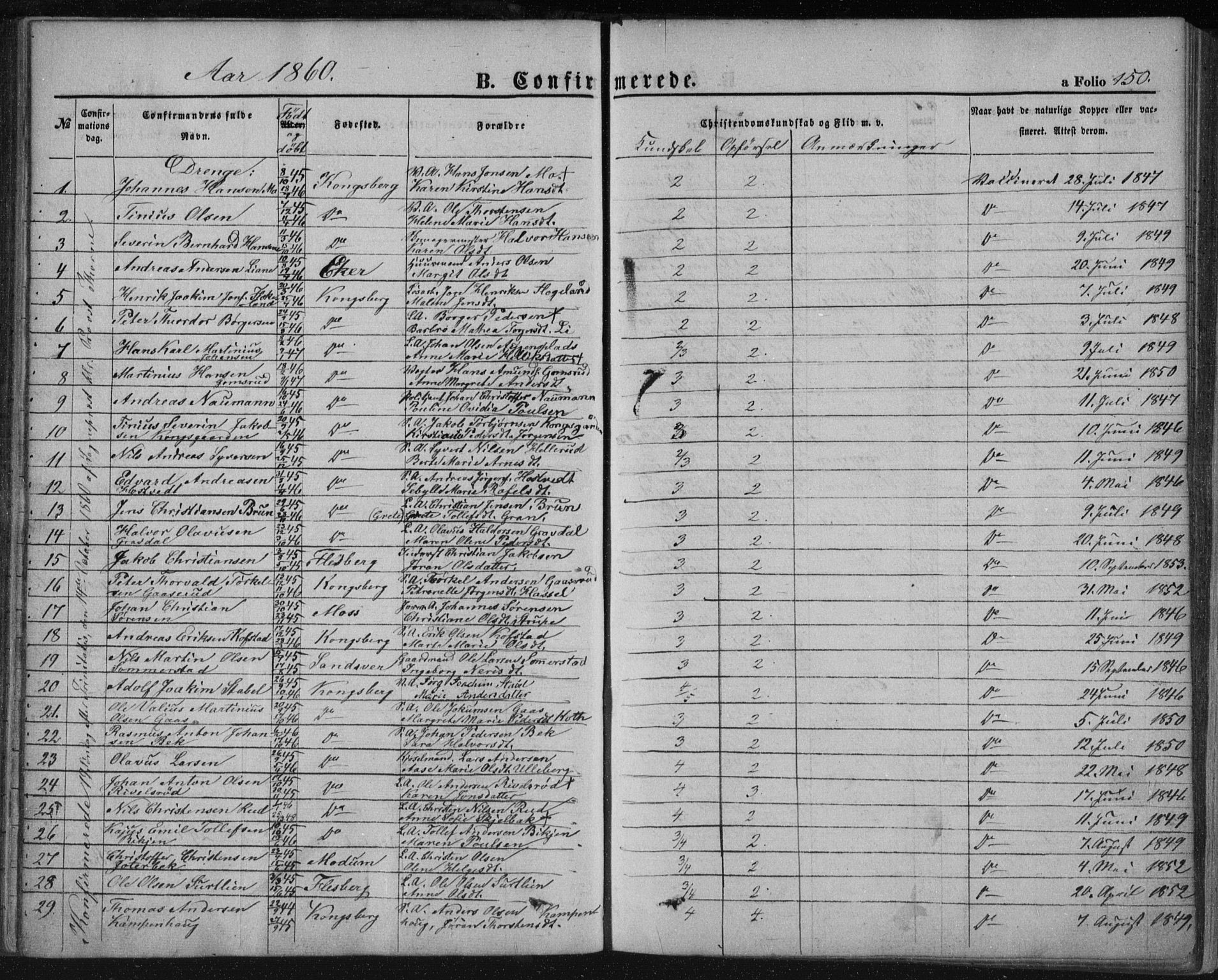 Kongsberg kirkebøker, AV/SAKO-A-22/F/Fa/L0010: Parish register (official) no. I 10, 1859-1875, p. 150