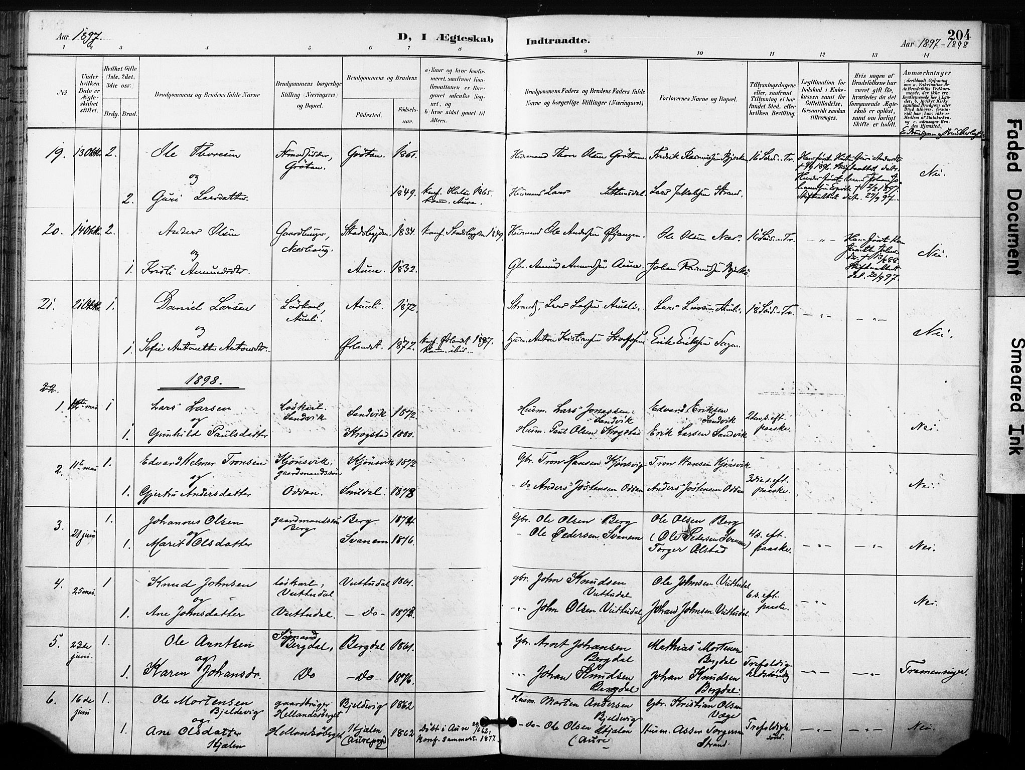 Ministerialprotokoller, klokkerbøker og fødselsregistre - Sør-Trøndelag, SAT/A-1456/630/L0497: Parish register (official) no. 630A10, 1896-1910, p. 204
