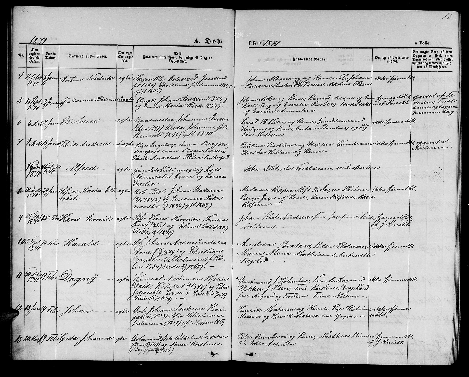Hammerfest sokneprestkontor, SATØ/S-1347/H/Hb/L0004.klokk: Parish register (copy) no. 4, 1869-1877, p. 16