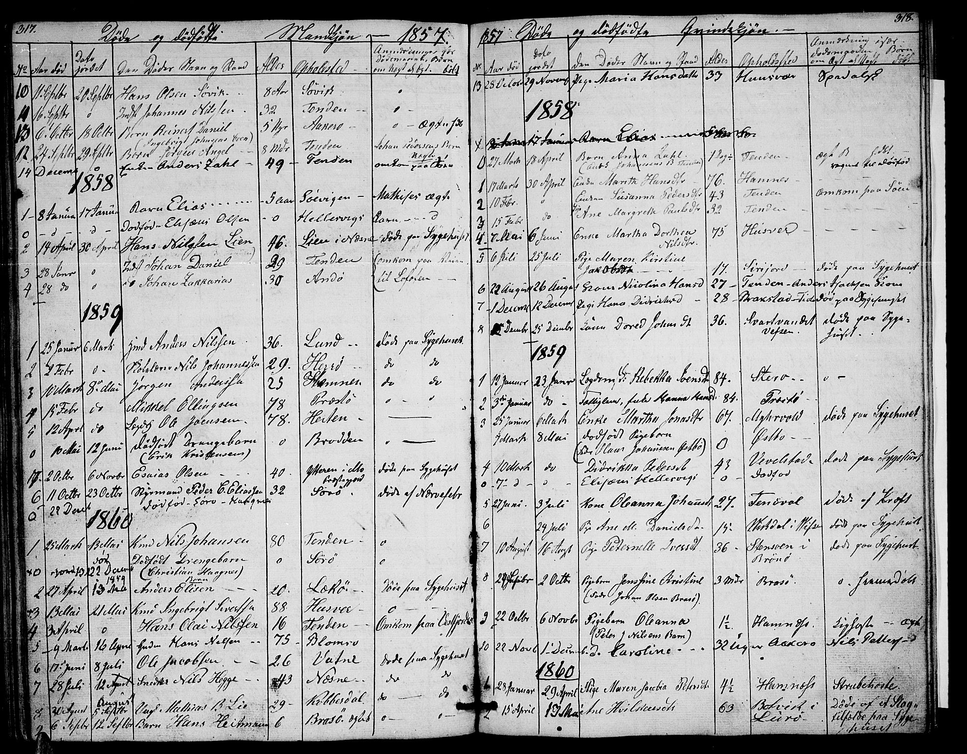 Ministerialprotokoller, klokkerbøker og fødselsregistre - Nordland, AV/SAT-A-1459/830/L0460: Parish register (copy) no. 830C02, 1843-1865, p. 317-318