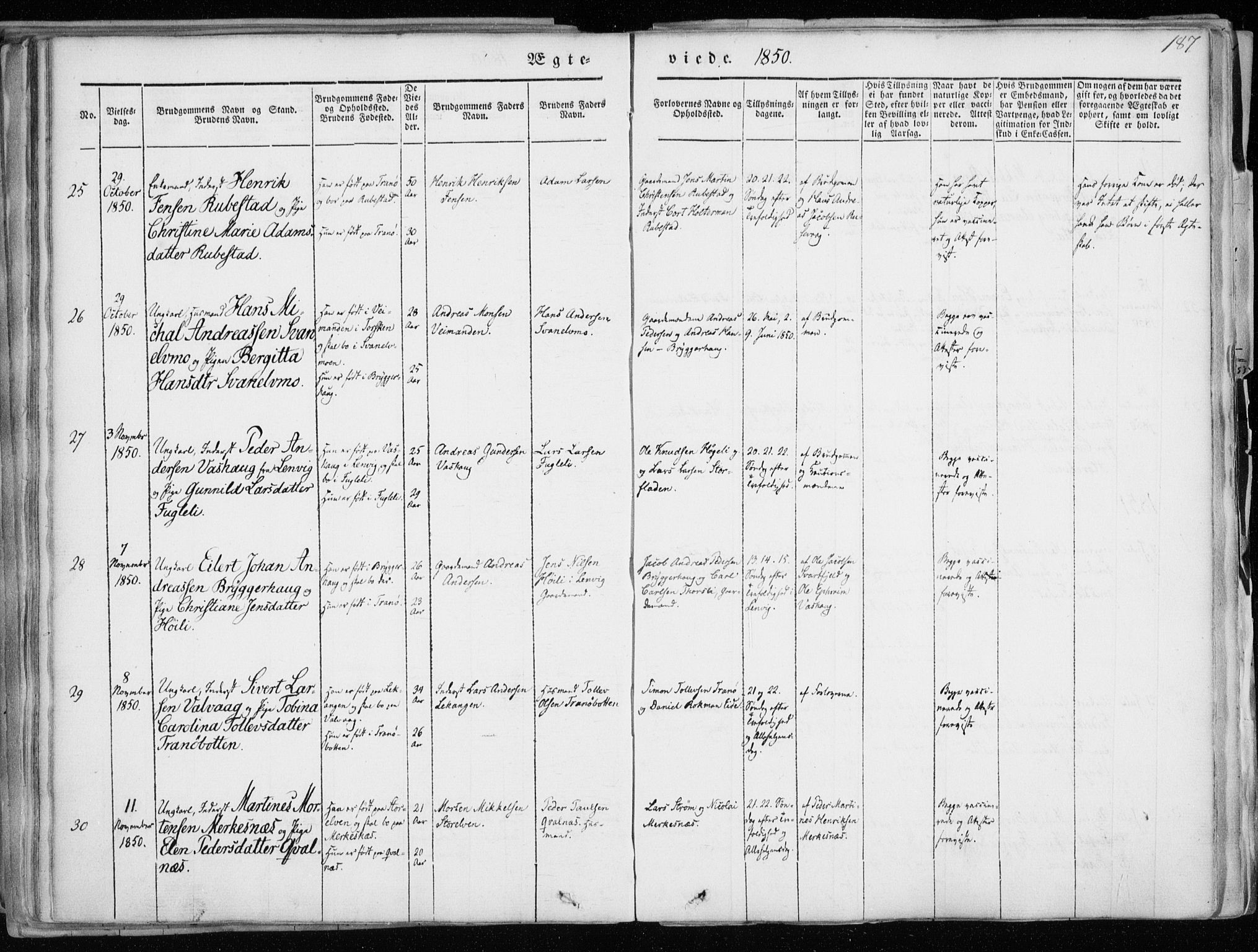 Tranøy sokneprestkontor, AV/SATØ-S-1313/I/Ia/Iaa/L0006kirke: Parish register (official) no. 6, 1844-1855, p. 187