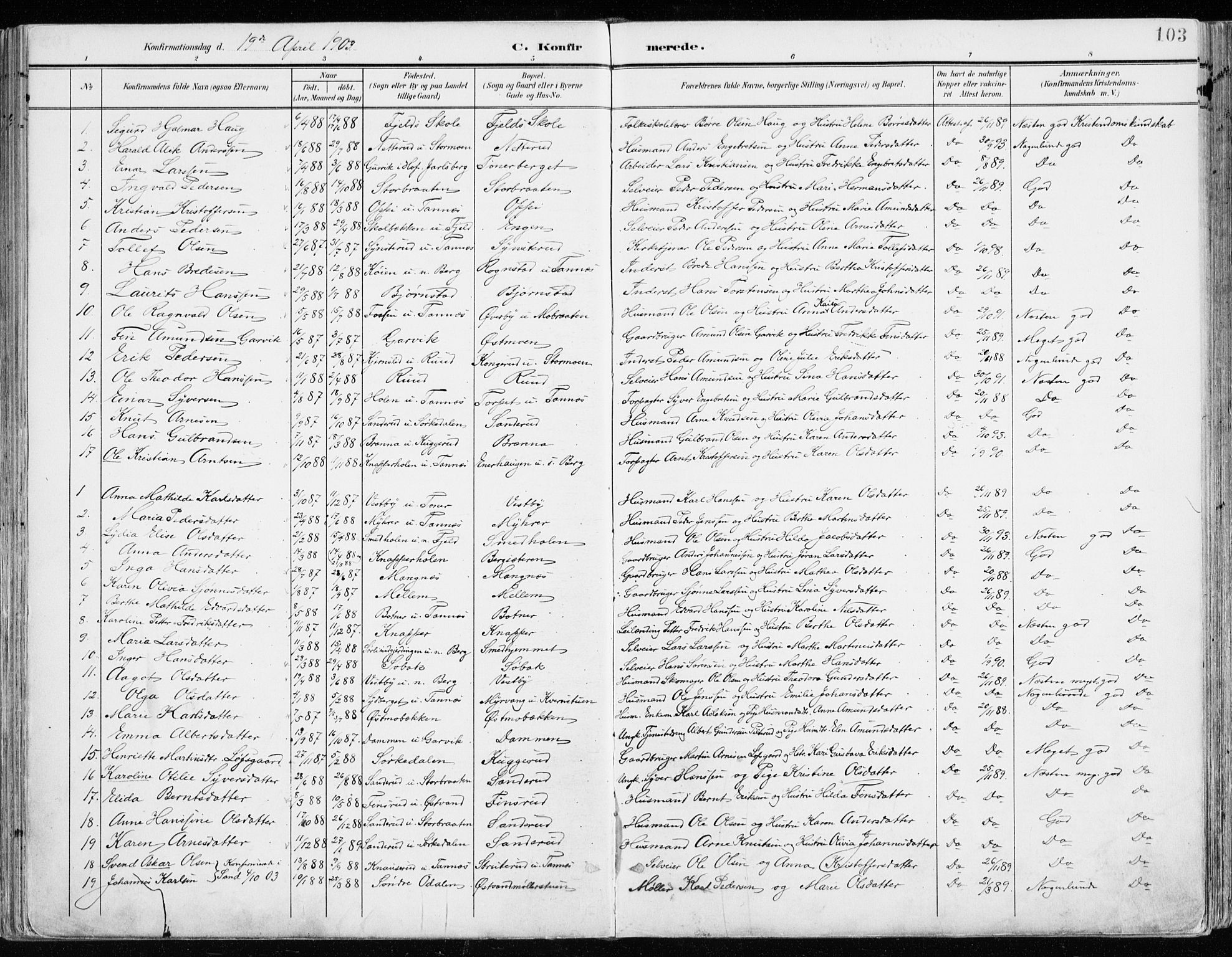 Nord-Odal prestekontor, AV/SAH-PREST-032/H/Ha/Haa/L0009: Parish register (official) no. 9, 1902-1926, p. 103