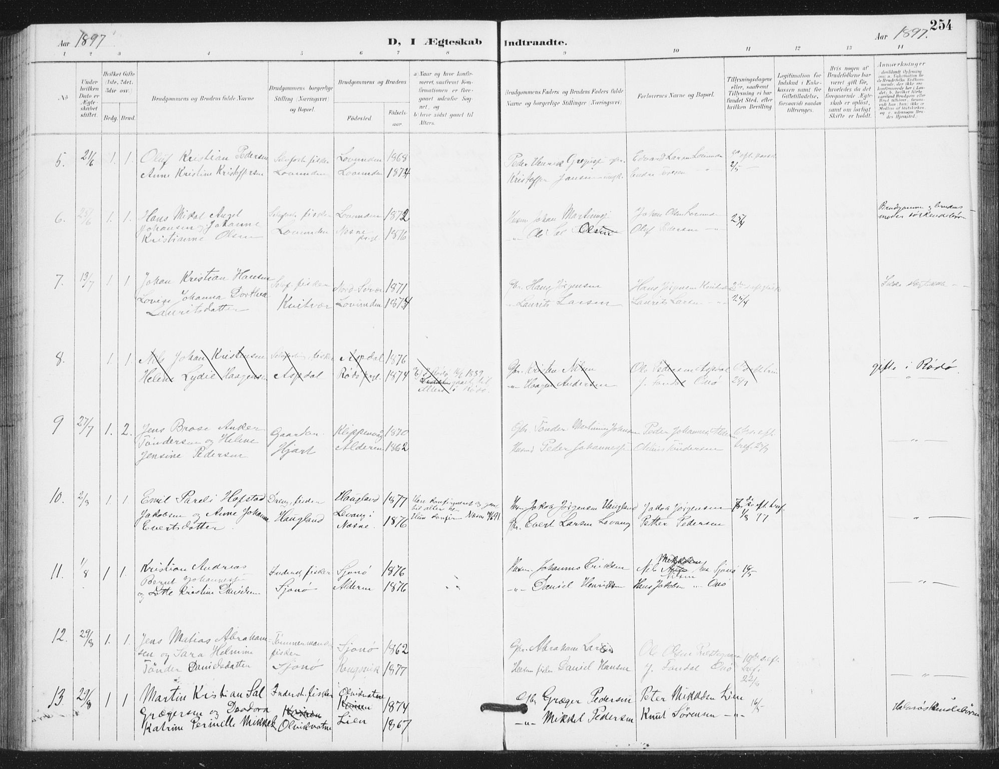 Ministerialprotokoller, klokkerbøker og fødselsregistre - Nordland, AV/SAT-A-1459/839/L0573: Parish register (copy) no. 839C03, 1892-1917, p. 254