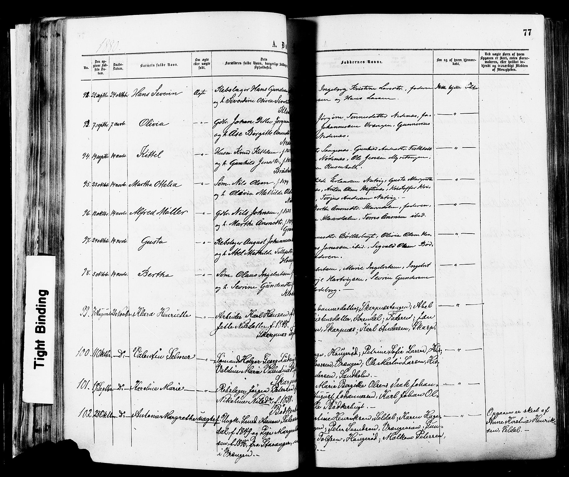 Øyestad sokneprestkontor, AV/SAK-1111-0049/F/Fa/L0016: Parish register (official) no. A 16, 1874-1886, p. 77