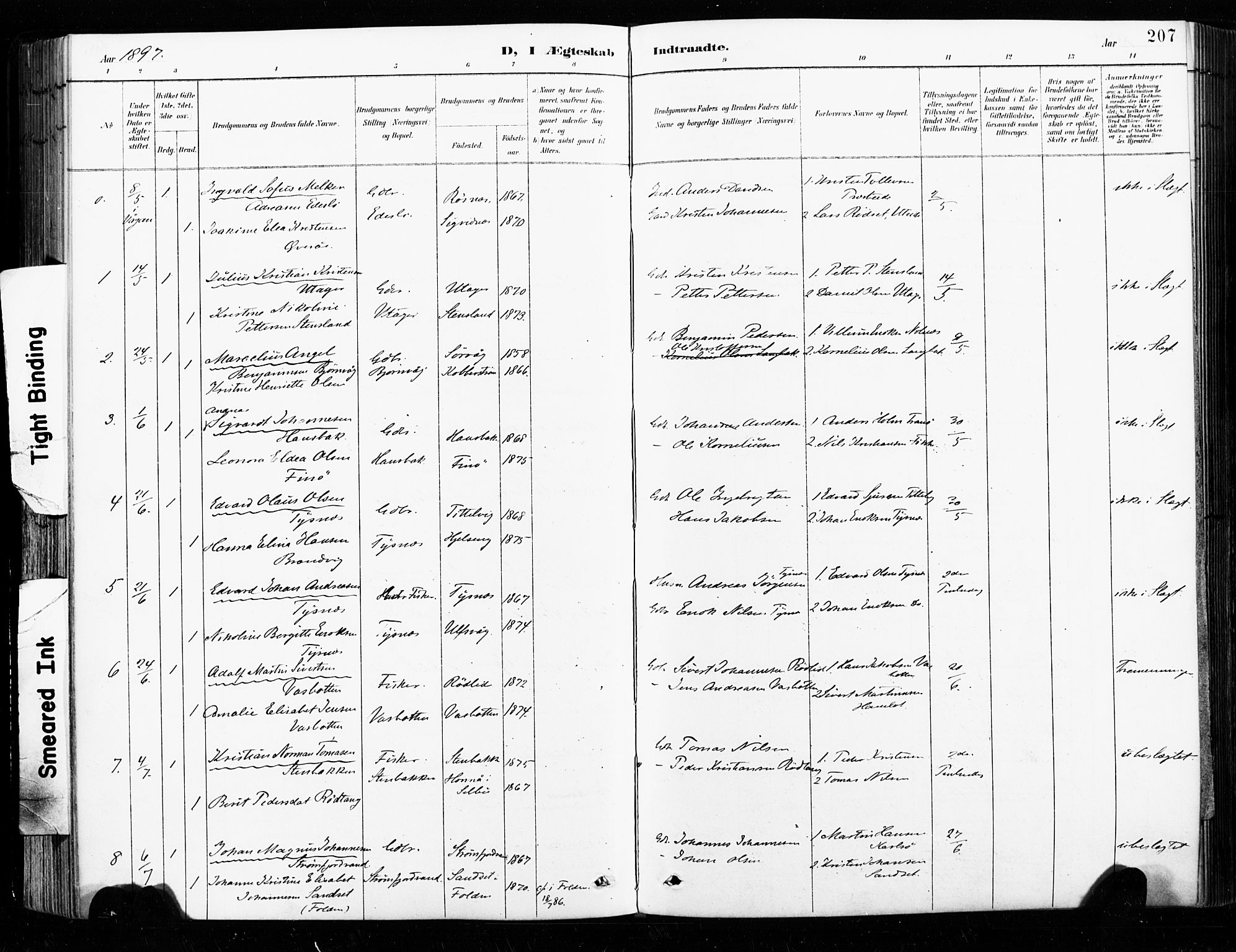Ministerialprotokoller, klokkerbøker og fødselsregistre - Nordland, SAT/A-1459/859/L0847: Parish register (official) no. 859A07, 1890-1899, p. 207