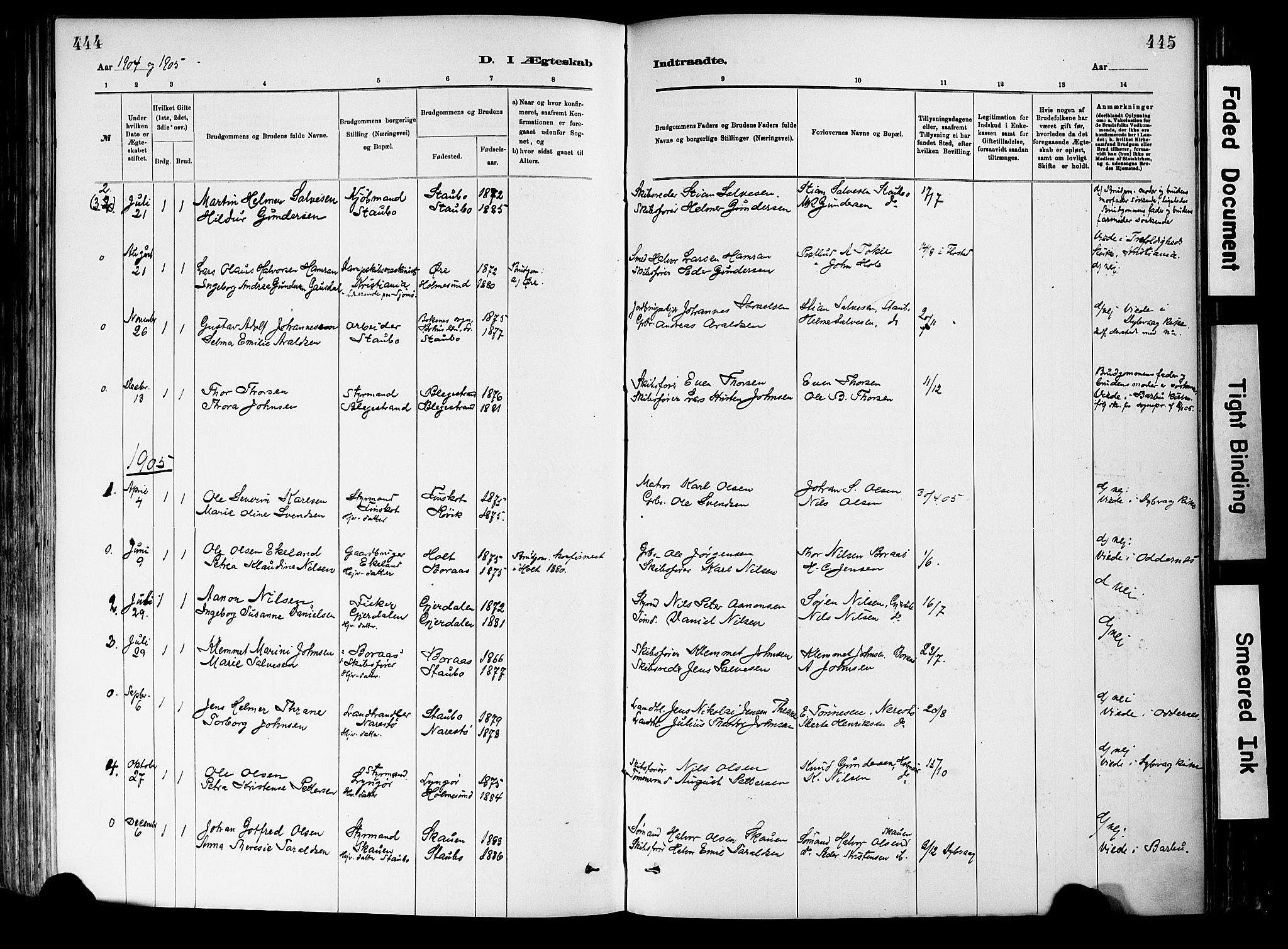 Dypvåg sokneprestkontor, SAK/1111-0007/F/Fa/Fab/L0001: Parish register (official) no. A 1, 1885-1912, p. 444-445