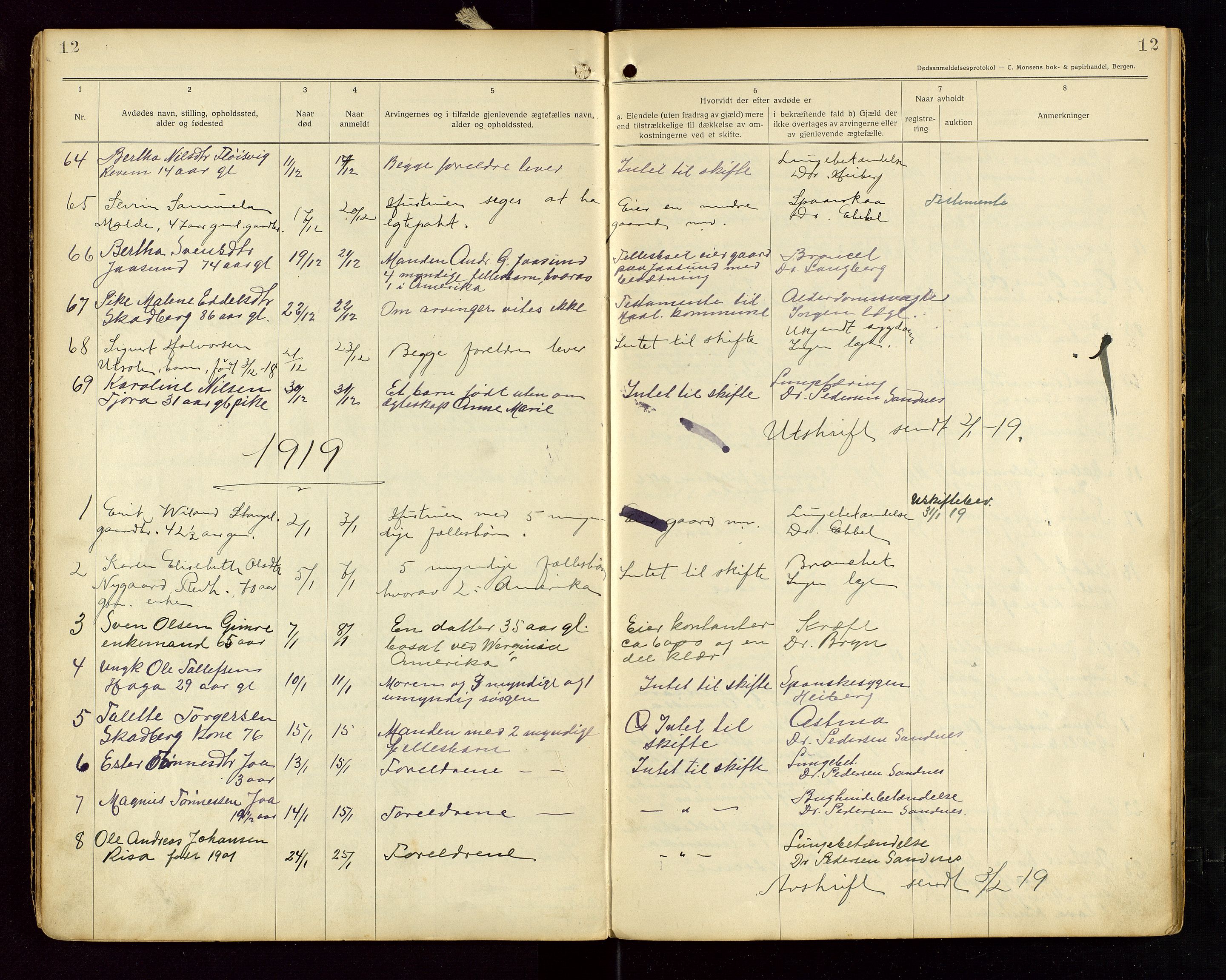 Håland lensmannskontor, AV/SAST-A-100100/Gga/L0002: "Dødsanmeldelser fra 6/9 1916 til 1926 i Haaland", 1916-1926, p. 12