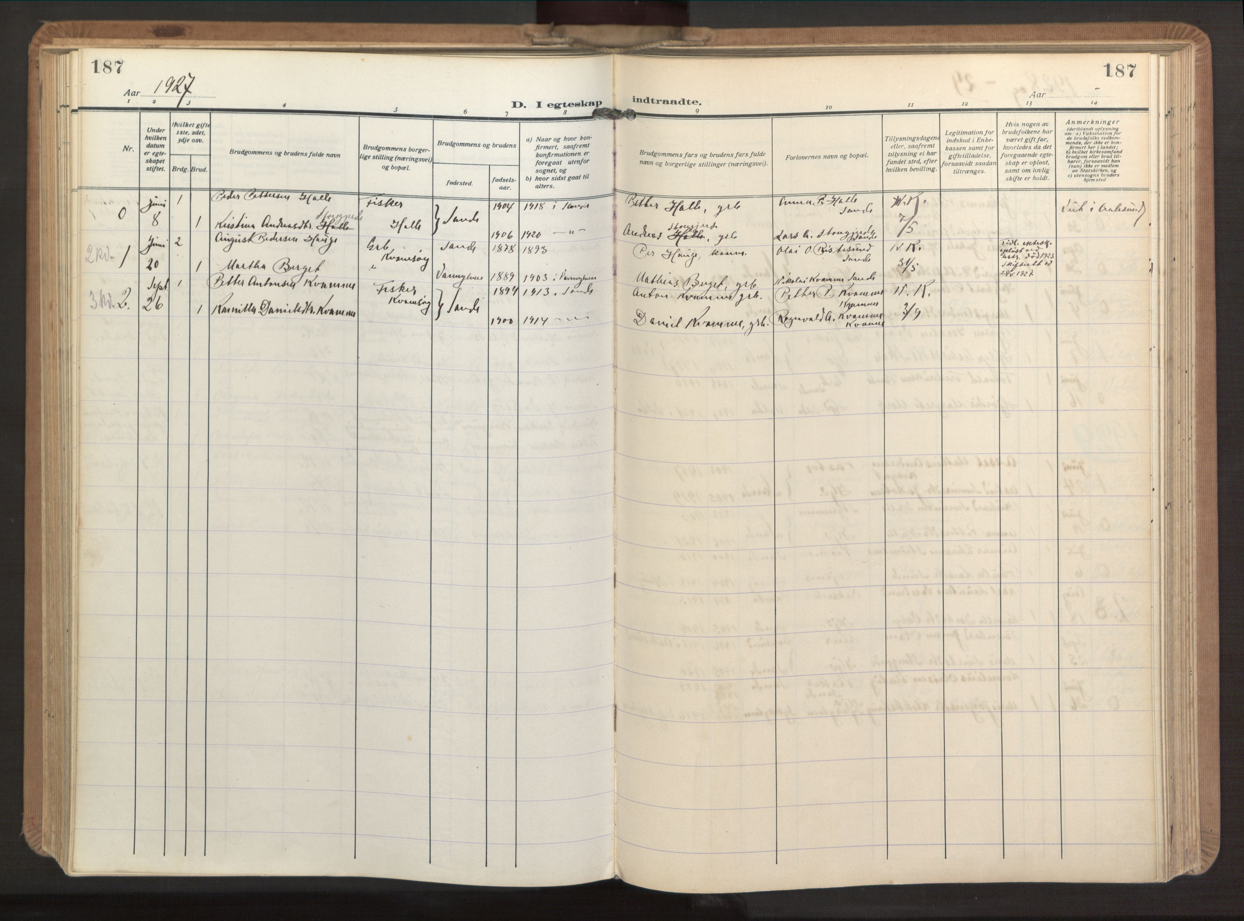 Ministerialprotokoller, klokkerbøker og fødselsregistre - Møre og Romsdal, AV/SAT-A-1454/503/L0044: Parish register (official) no. 503A12, 1918-1931, p. 187