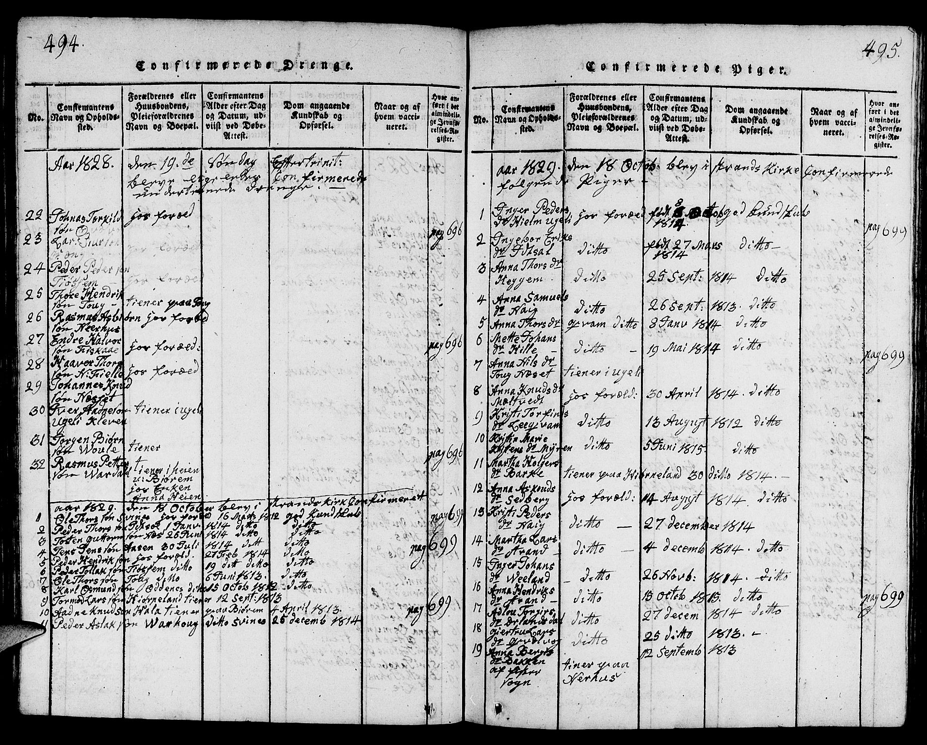 Strand sokneprestkontor, SAST/A-101828/H/Ha/Hab/L0001: Parish register (copy) no. B 1, 1816-1854, p. 494-495