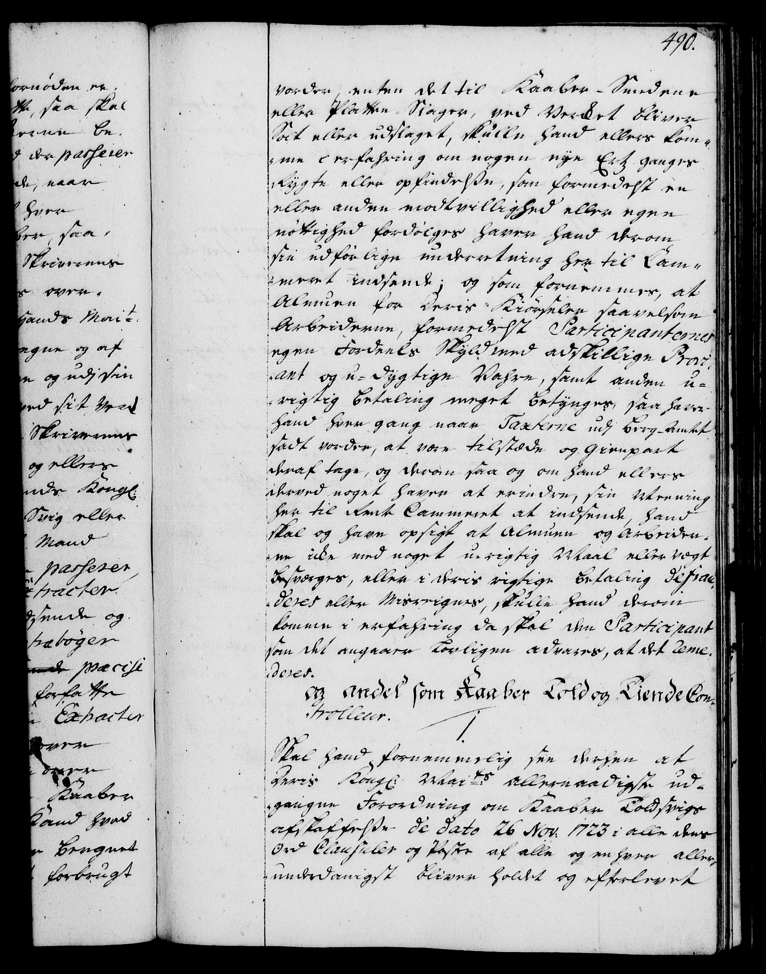 Rentekammeret, Kammerkanselliet, RA/EA-3111/G/Gg/Ggi/L0002: Norsk instruksjonsprotokoll med register (merket RK 53.35), 1729-1751, p. 490