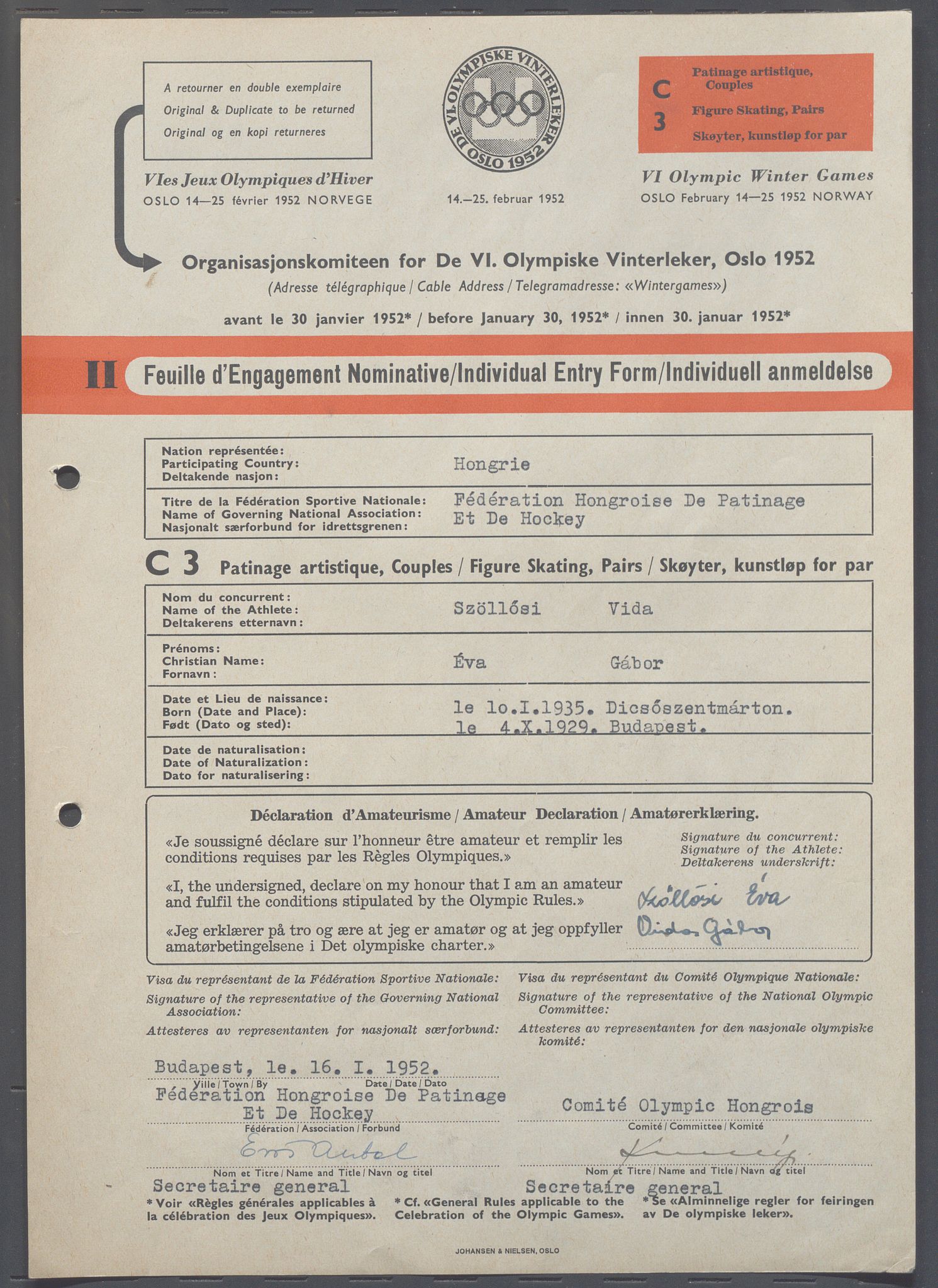 Organisasjonskomiteen for de VI. olympiske vinterleker, OBA/A-20130/H/Ha, 1951-1952, p. 1367