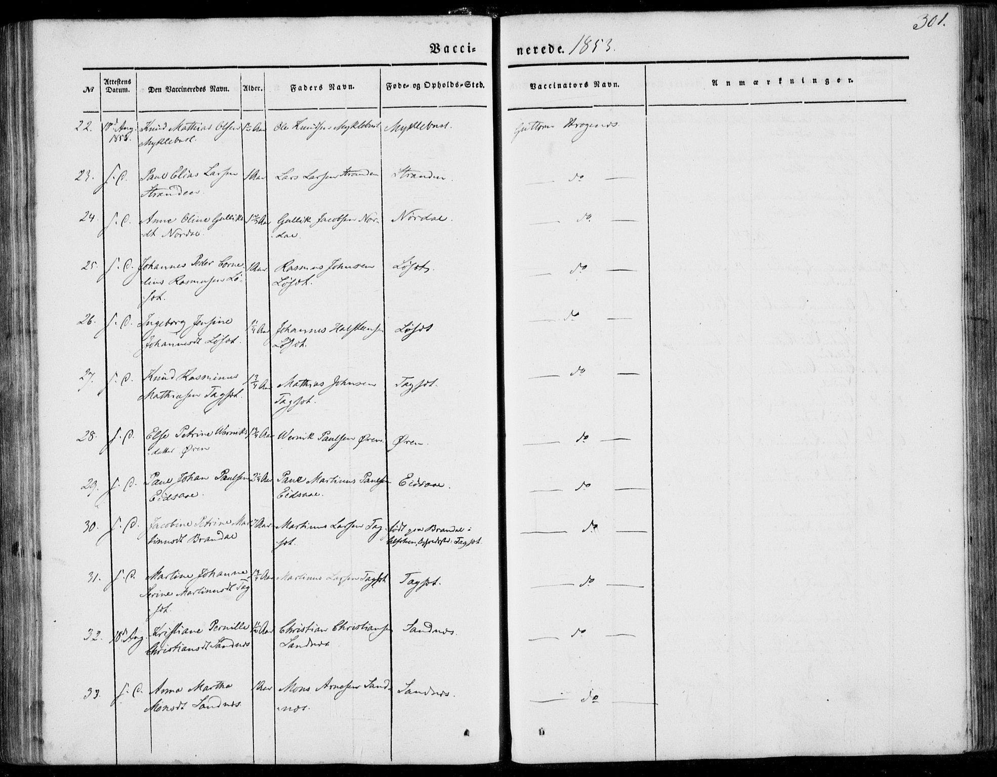 Ministerialprotokoller, klokkerbøker og fødselsregistre - Møre og Romsdal, SAT/A-1454/502/L0023: Parish register (official) no. 502A01, 1844-1873, p. 301
