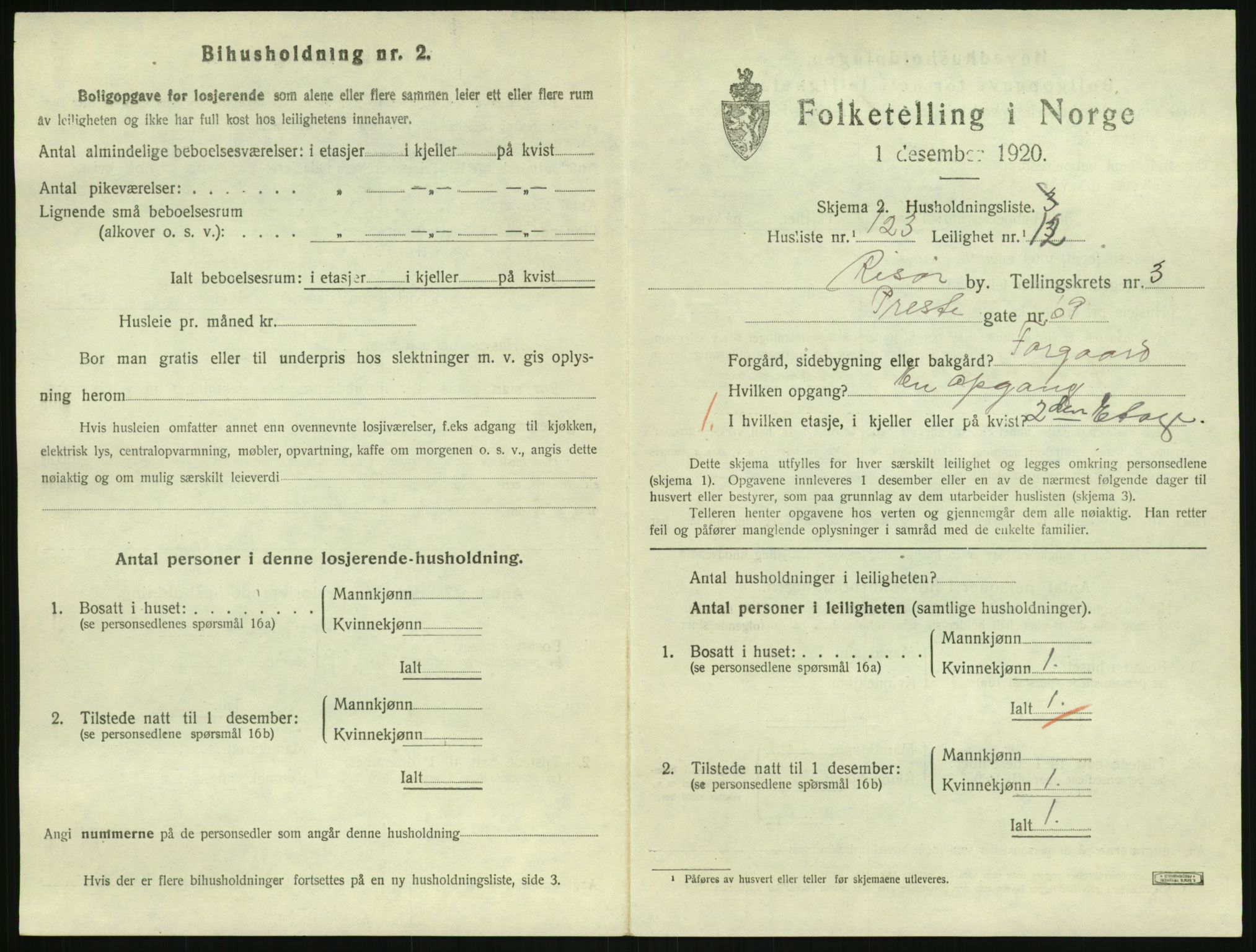 SAK, 1920 census for Risør, 1920, p. 2863