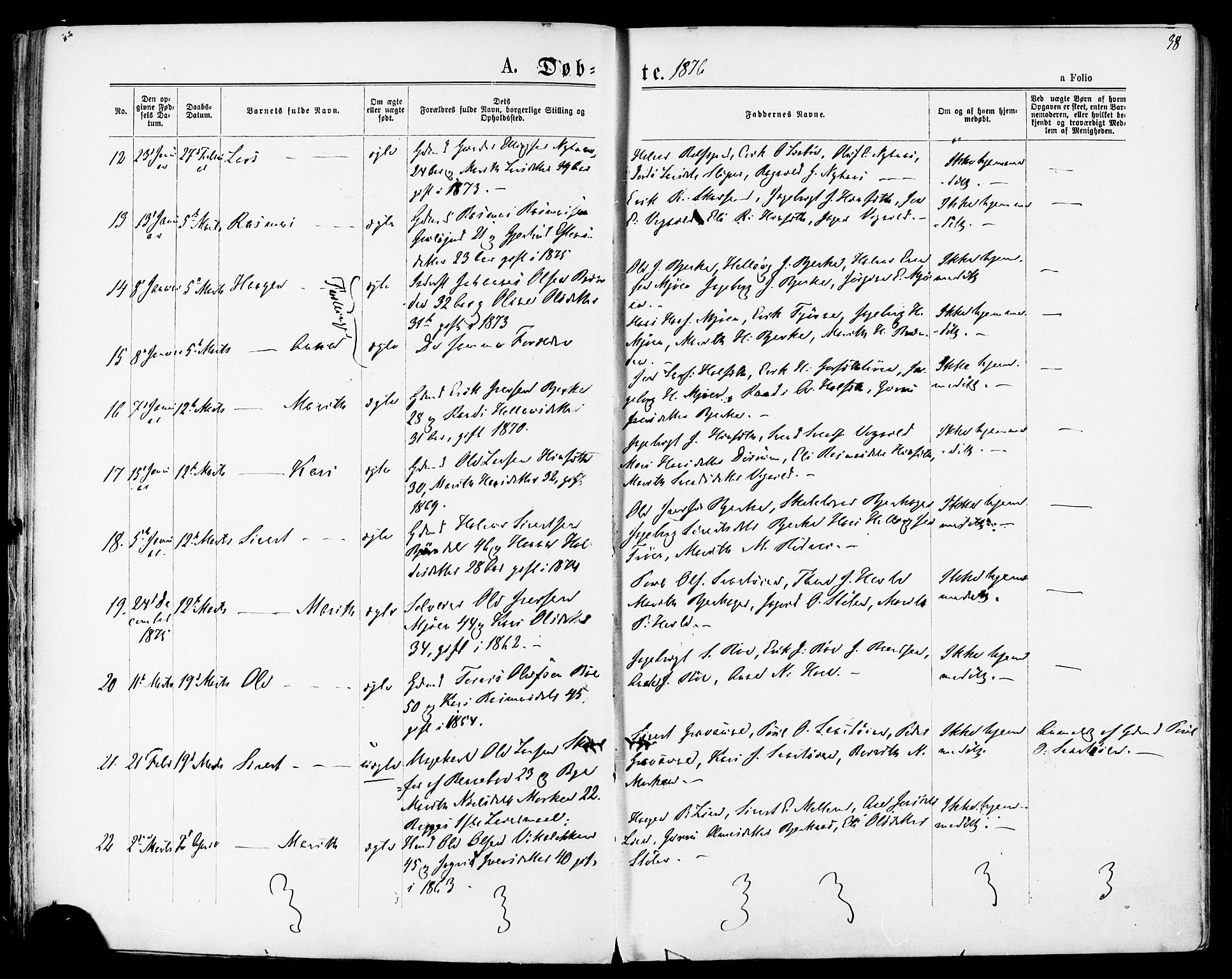 Ministerialprotokoller, klokkerbøker og fødselsregistre - Sør-Trøndelag, SAT/A-1456/678/L0900: Parish register (official) no. 678A09, 1872-1881, p. 38