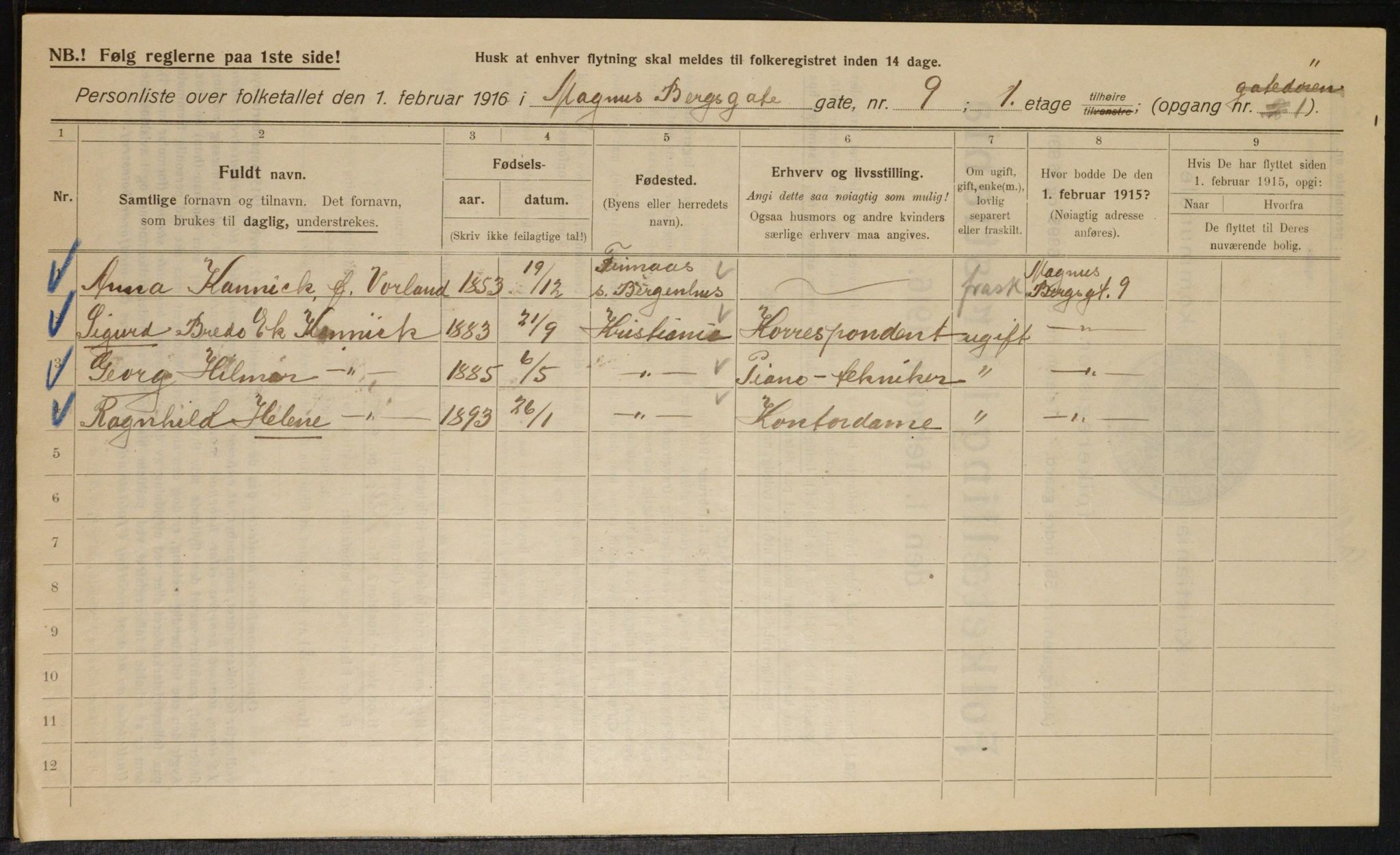 OBA, Municipal Census 1916 for Kristiania, 1916, p. 60545