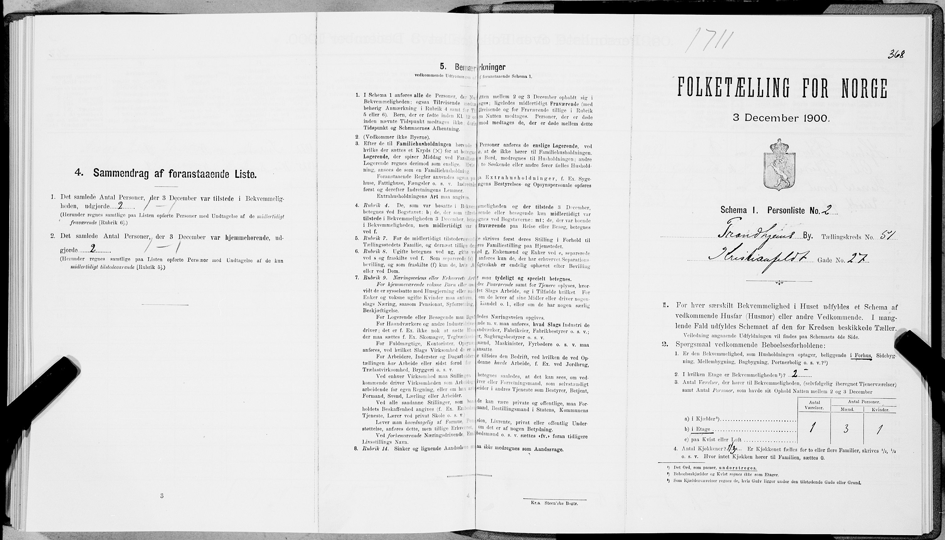 SAT, 1900 census for Trondheim, 1900, p. 8683