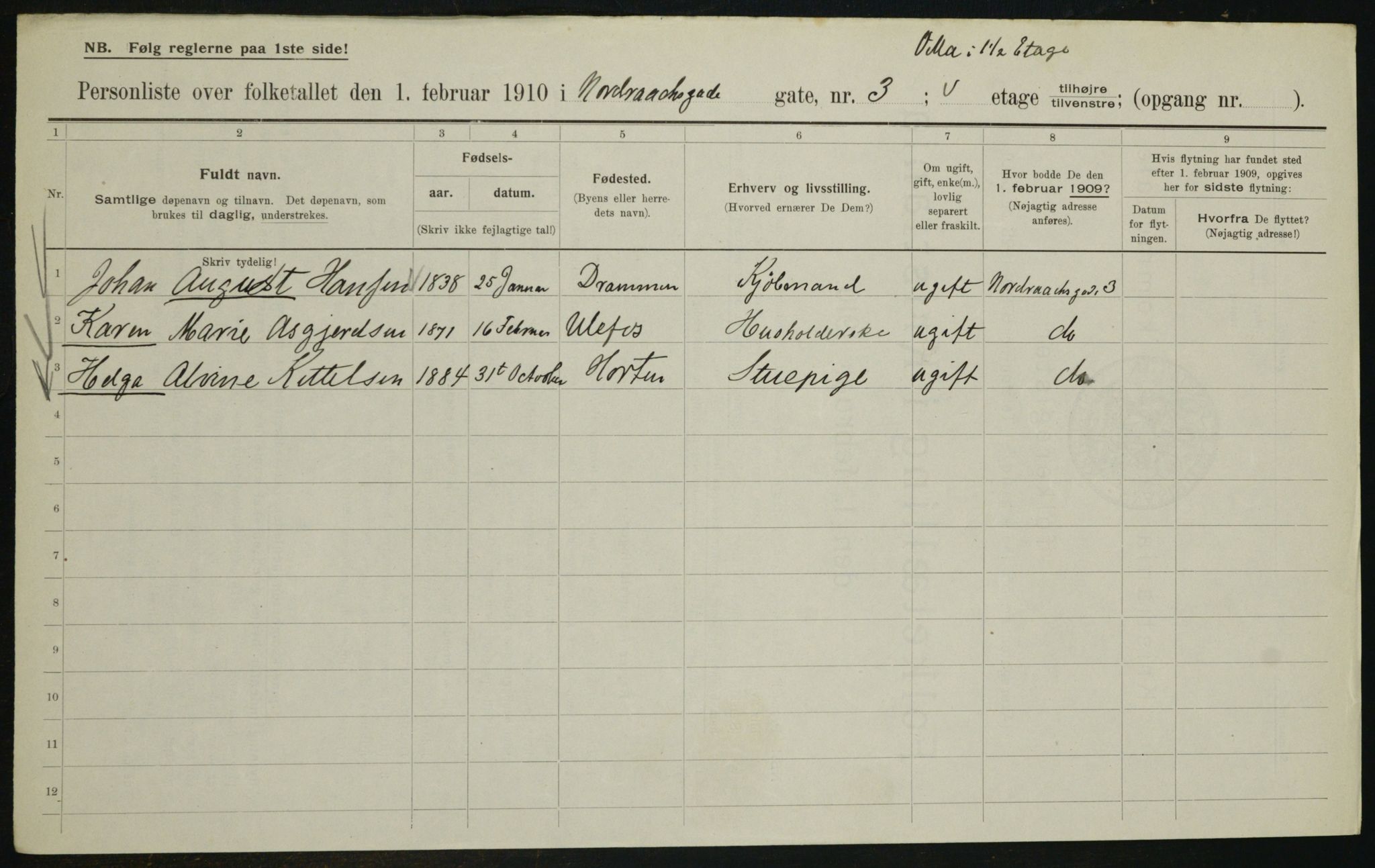 OBA, Municipal Census 1910 for Kristiania, 1910, p. 71279