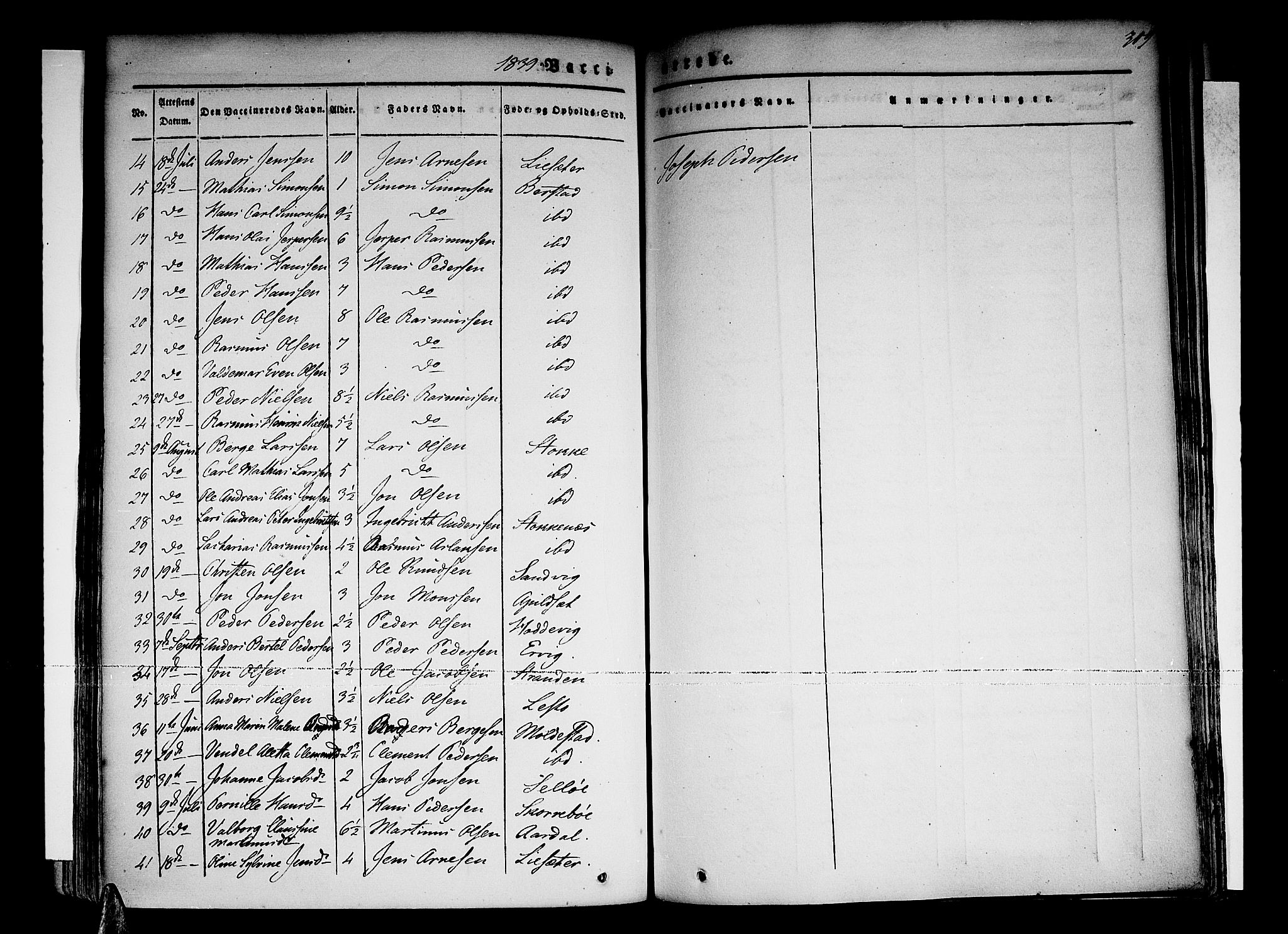 Selje sokneprestembete, SAB/A-99938/H/Ha/Haa/Haaa: Parish register (official) no. A 9, 1829-1844, p. 309