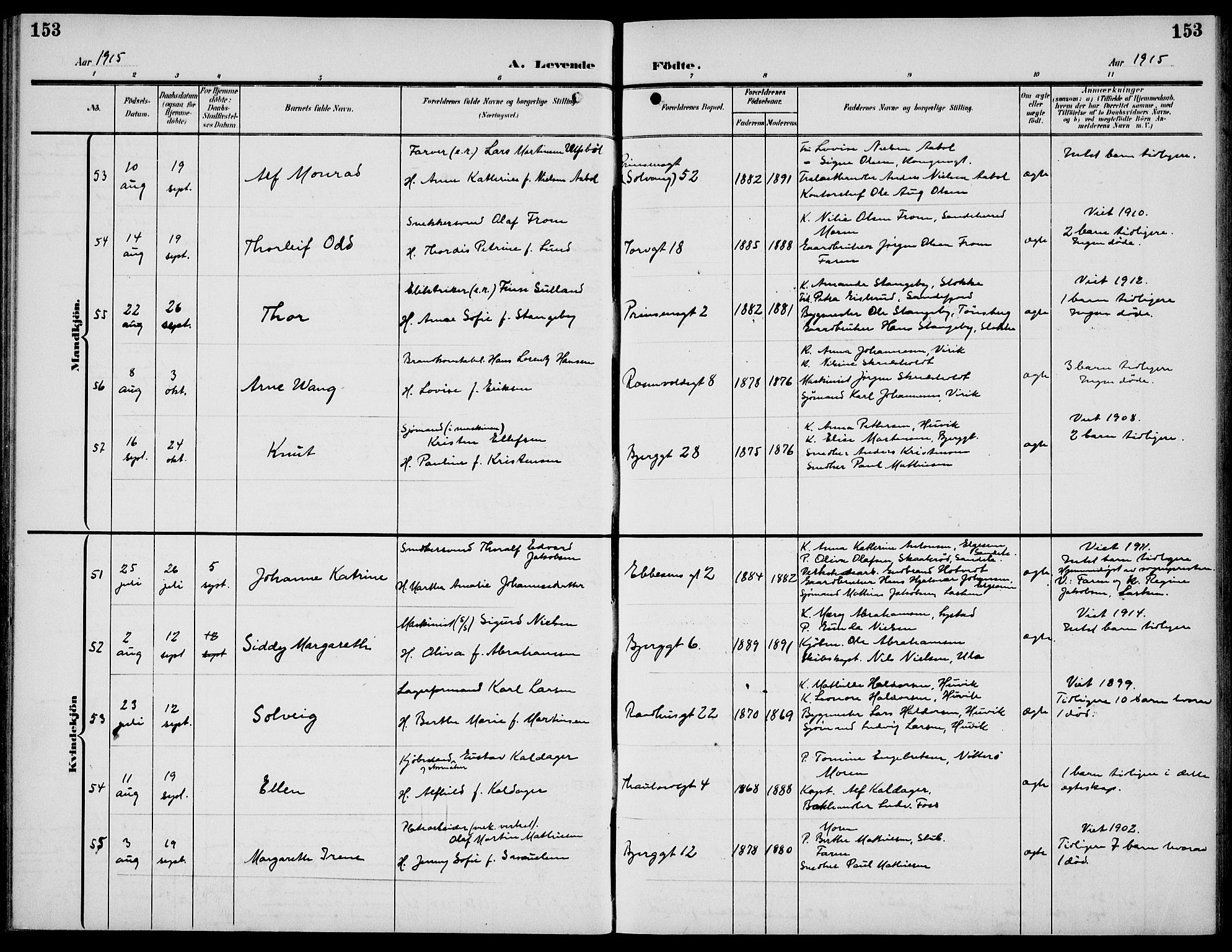 Sandefjord kirkebøker, AV/SAKO-A-315/G/Ga/L0003: Parish register (copy) no. 3, 1903-1920, p. 153