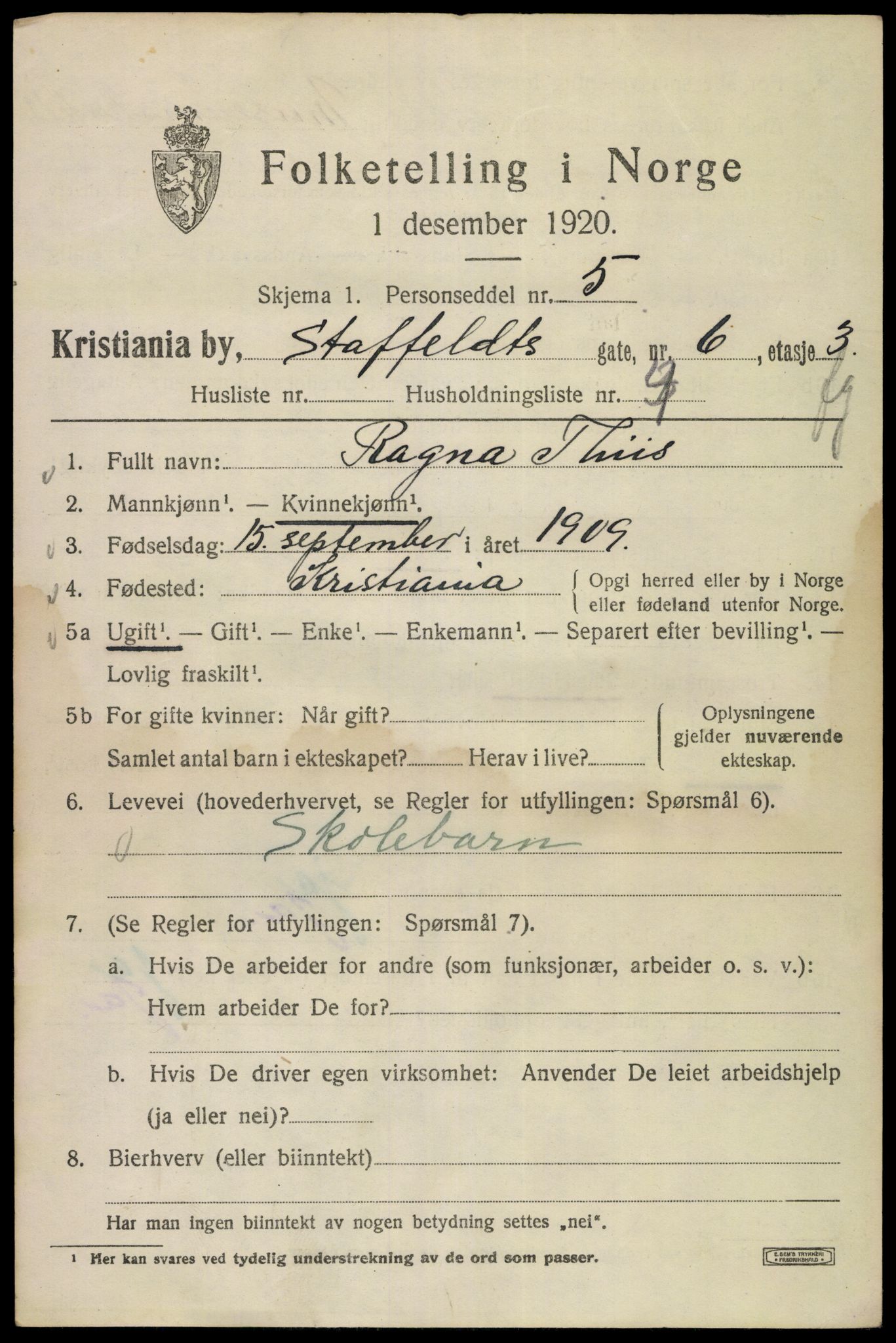 SAO, 1920 census for Kristiania, 1920, p. 536195