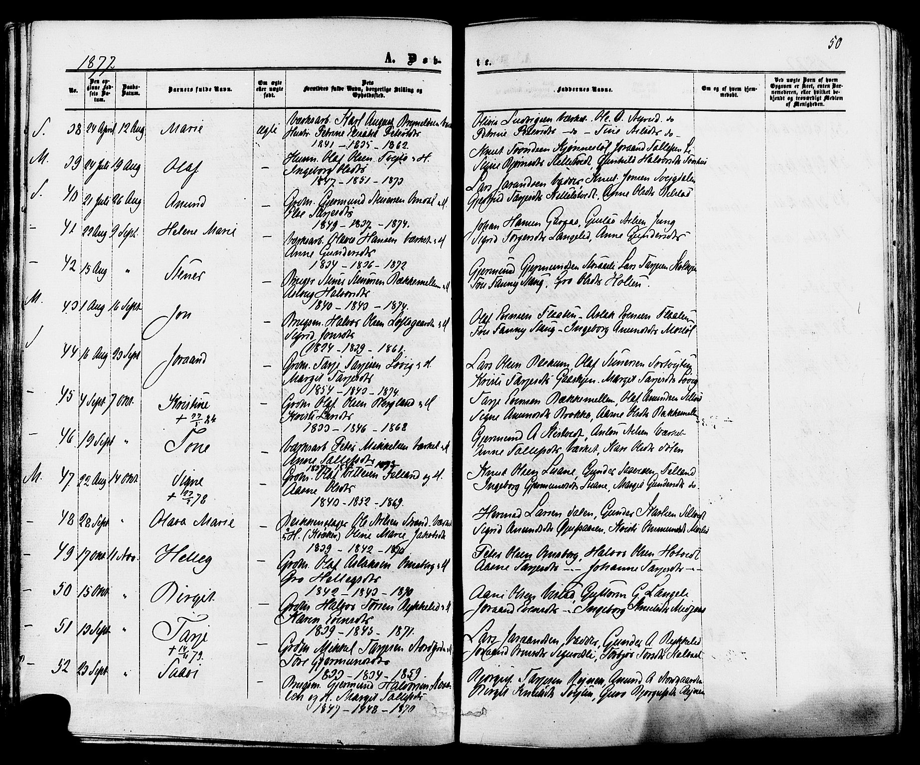 Mo kirkebøker, AV/SAKO-A-286/F/Fa/L0006: Parish register (official) no. I 6, 1865-1885, p. 50