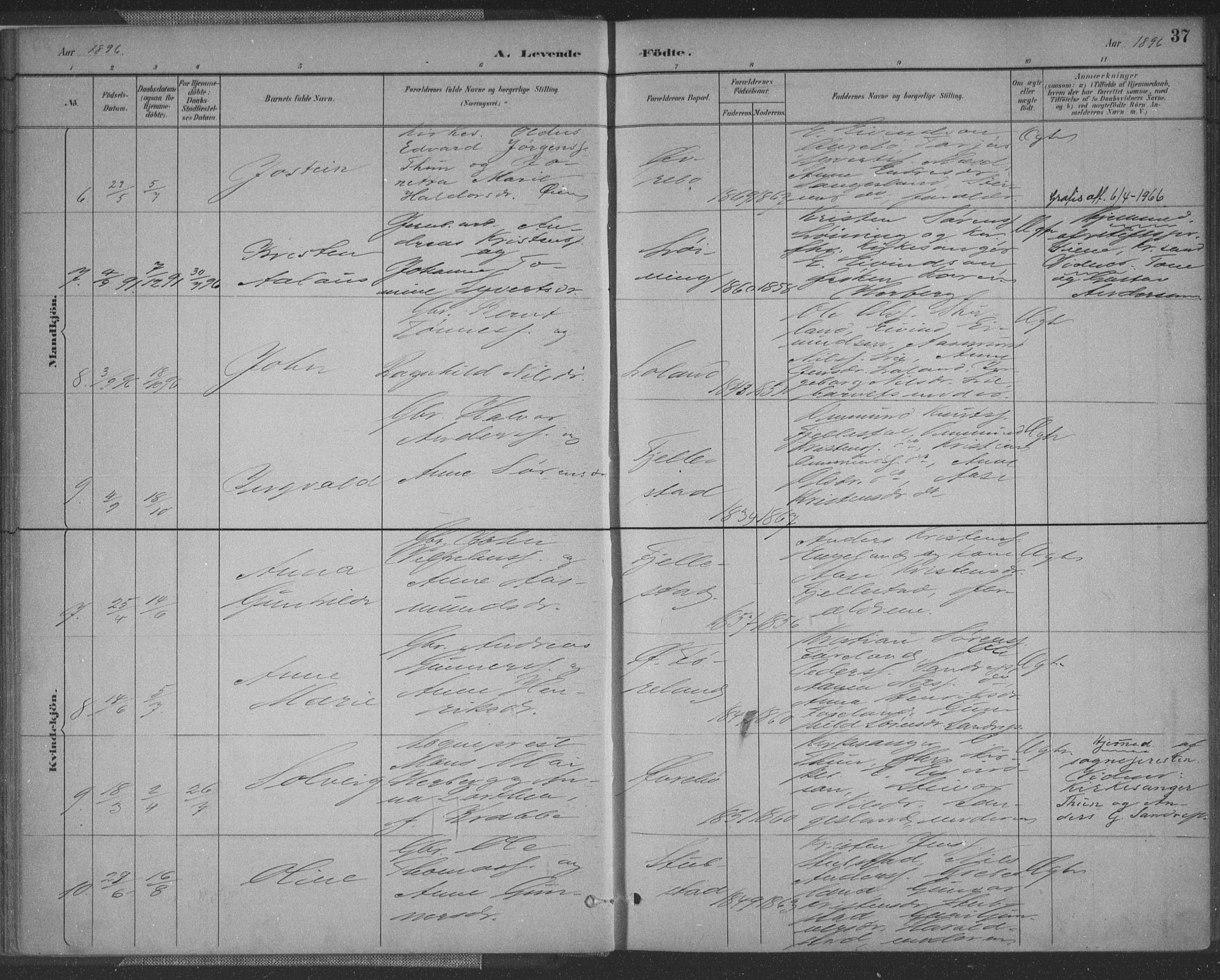 Vennesla sokneprestkontor, SAK/1111-0045/Fa/Fac/L0009: Parish register (official) no. A 9, 1884-1901, p. 37