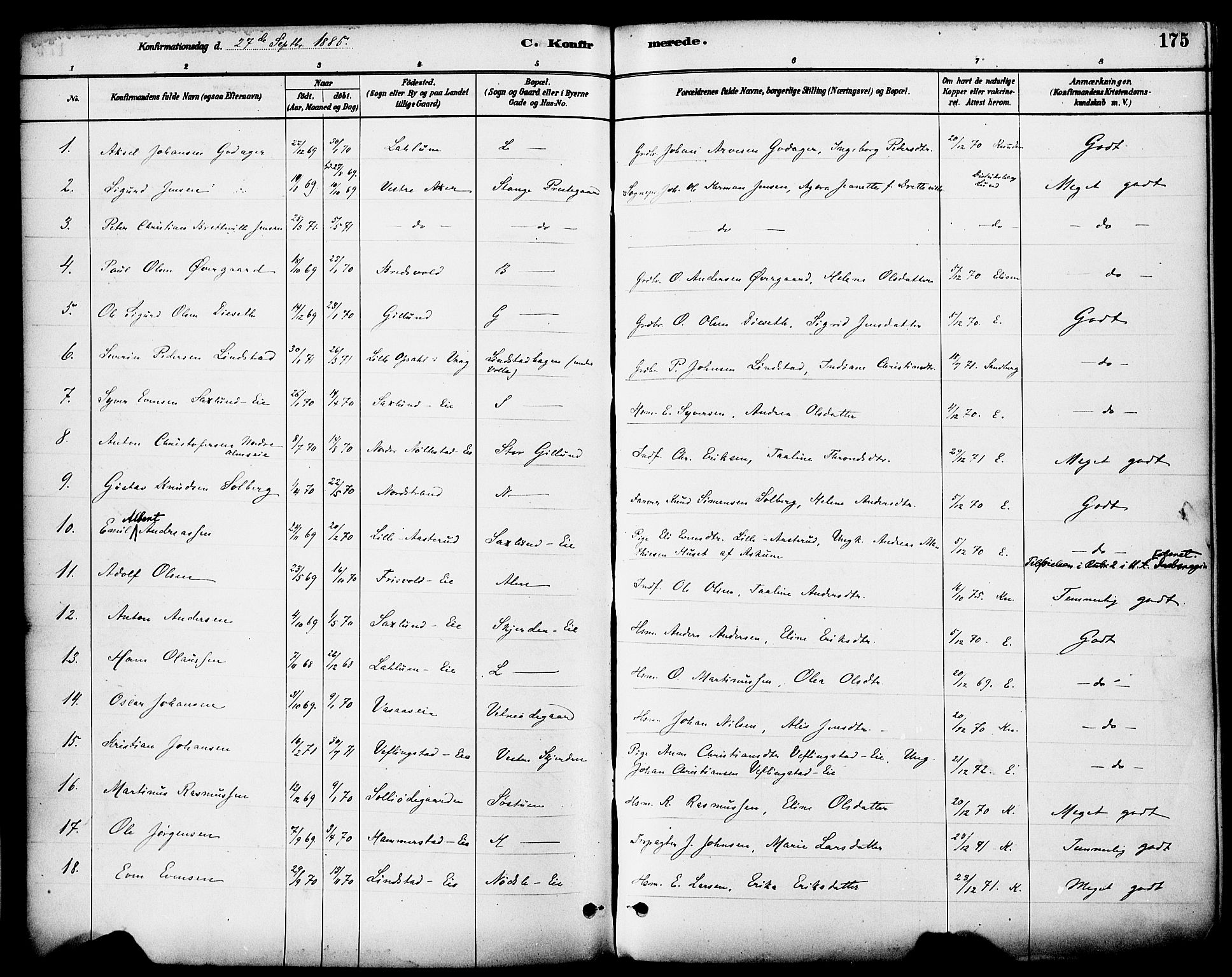 Stange prestekontor, SAH/PREST-002/K/L0017: Parish register (official) no. 17, 1880-1893, p. 175