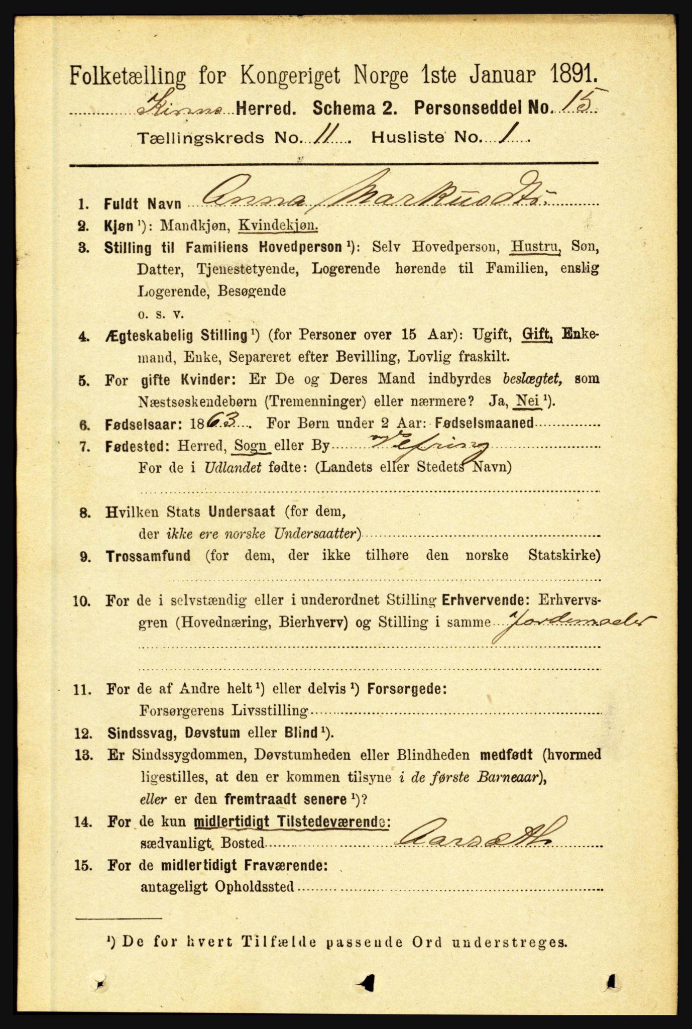 RA, 1891 census for 1437 Kinn, 1891, p. 4070