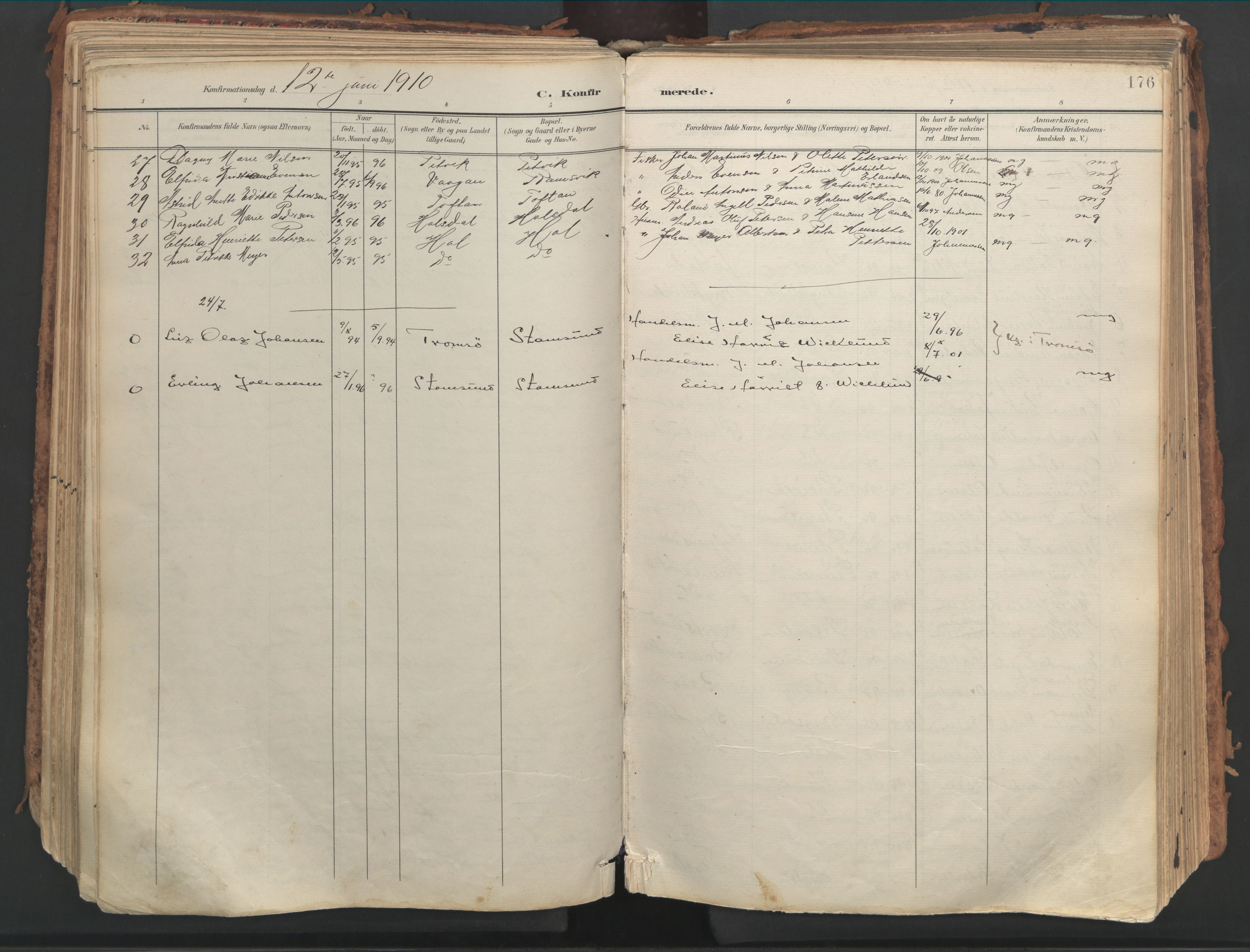 Ministerialprotokoller, klokkerbøker og fødselsregistre - Nordland, AV/SAT-A-1459/882/L1180: Parish register (official) no. 882A02, 1897-1913, p. 176