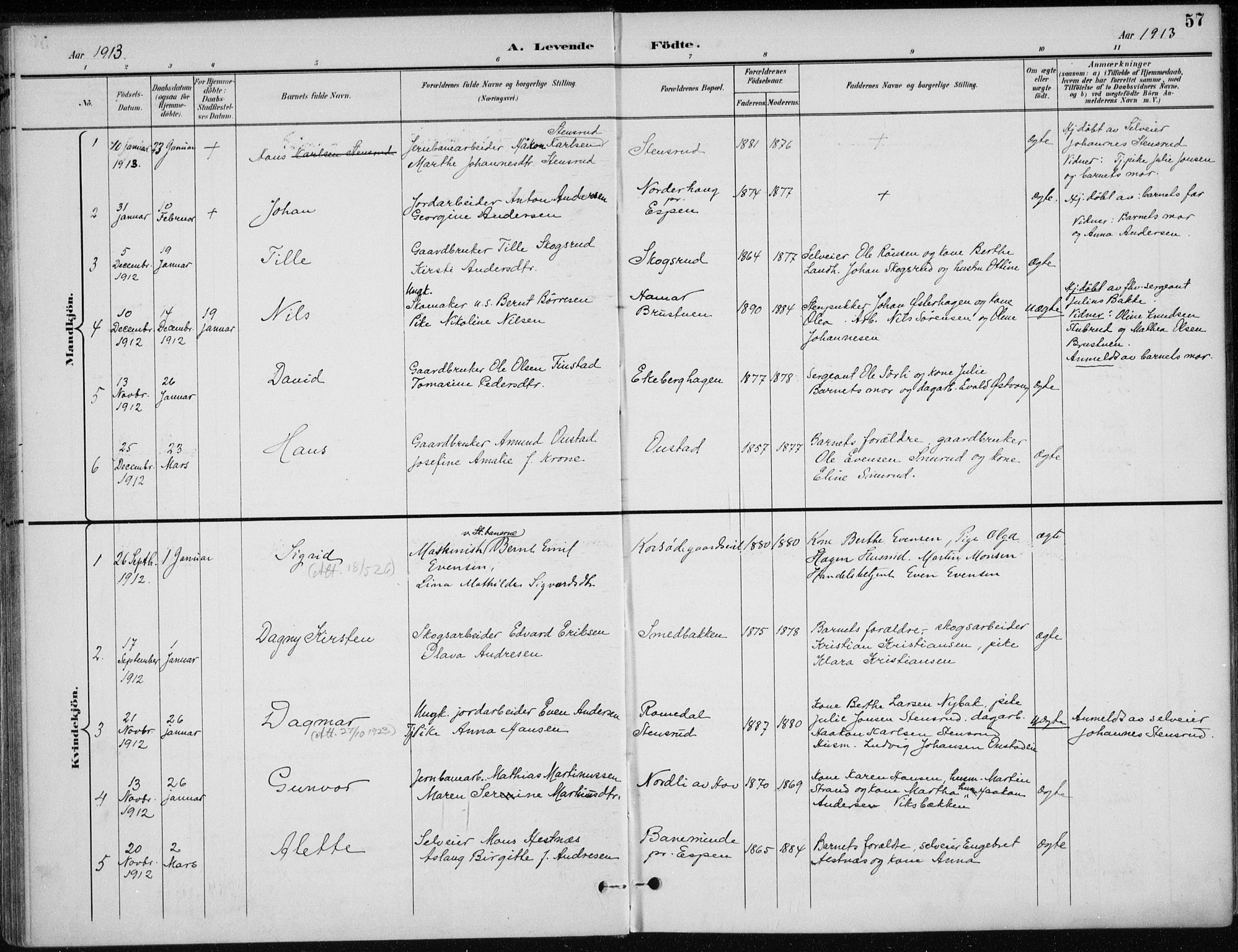 Stange prestekontor, AV/SAH-PREST-002/K/L0023: Parish register (official) no. 23, 1897-1920, p. 57