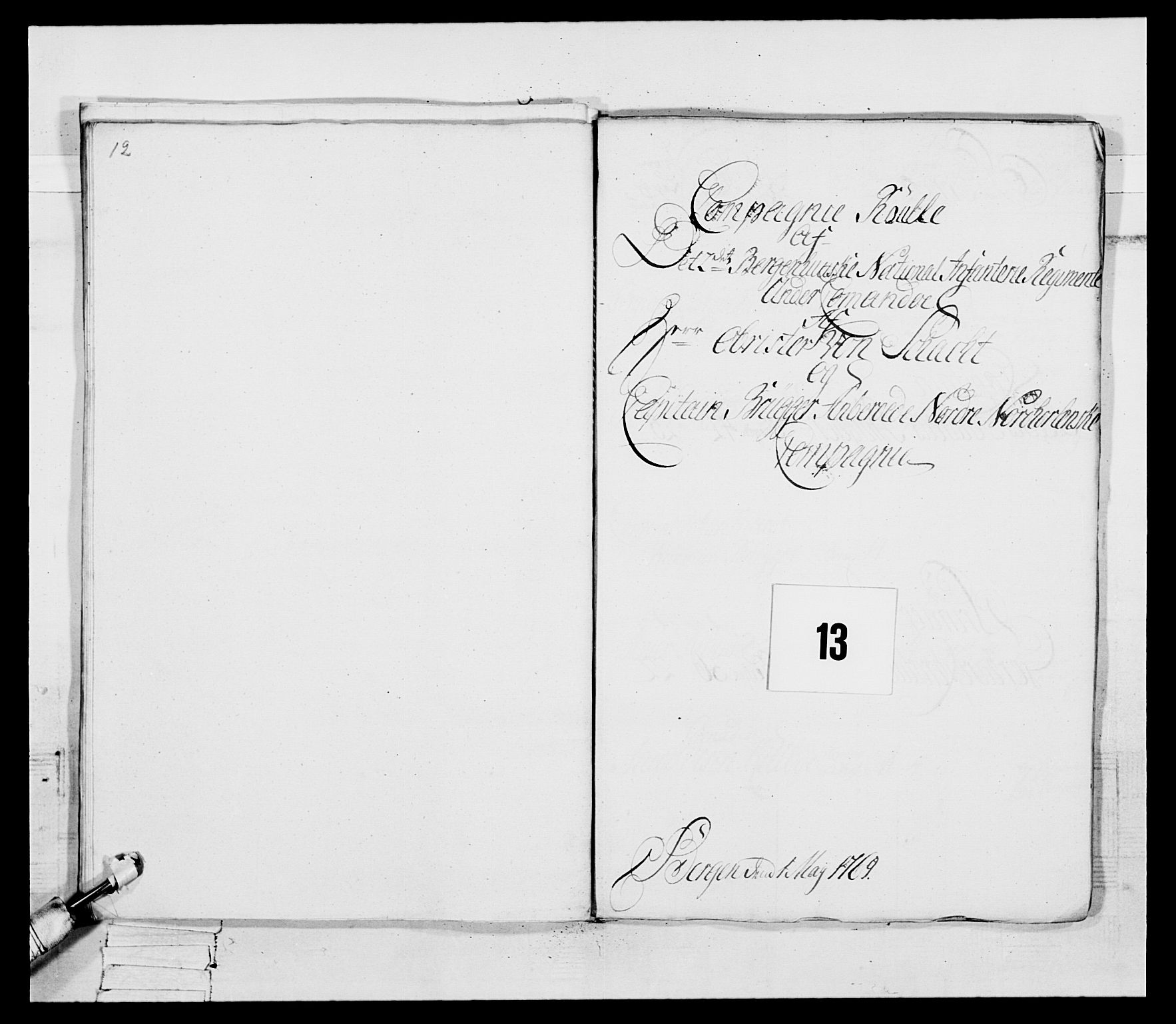 Generalitets- og kommissariatskollegiet, Det kongelige norske kommissariatskollegium, AV/RA-EA-5420/E/Eh/L0092: 2. Bergenhusiske nasjonale infanteriregiment, 1769-1771, p. 155
