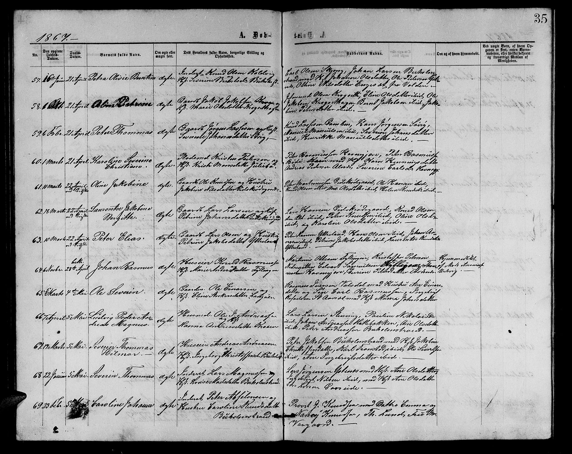 Ministerialprotokoller, klokkerbøker og fødselsregistre - Møre og Romsdal, AV/SAT-A-1454/528/L0428: Parish register (copy) no. 528C09, 1864-1880, p. 35