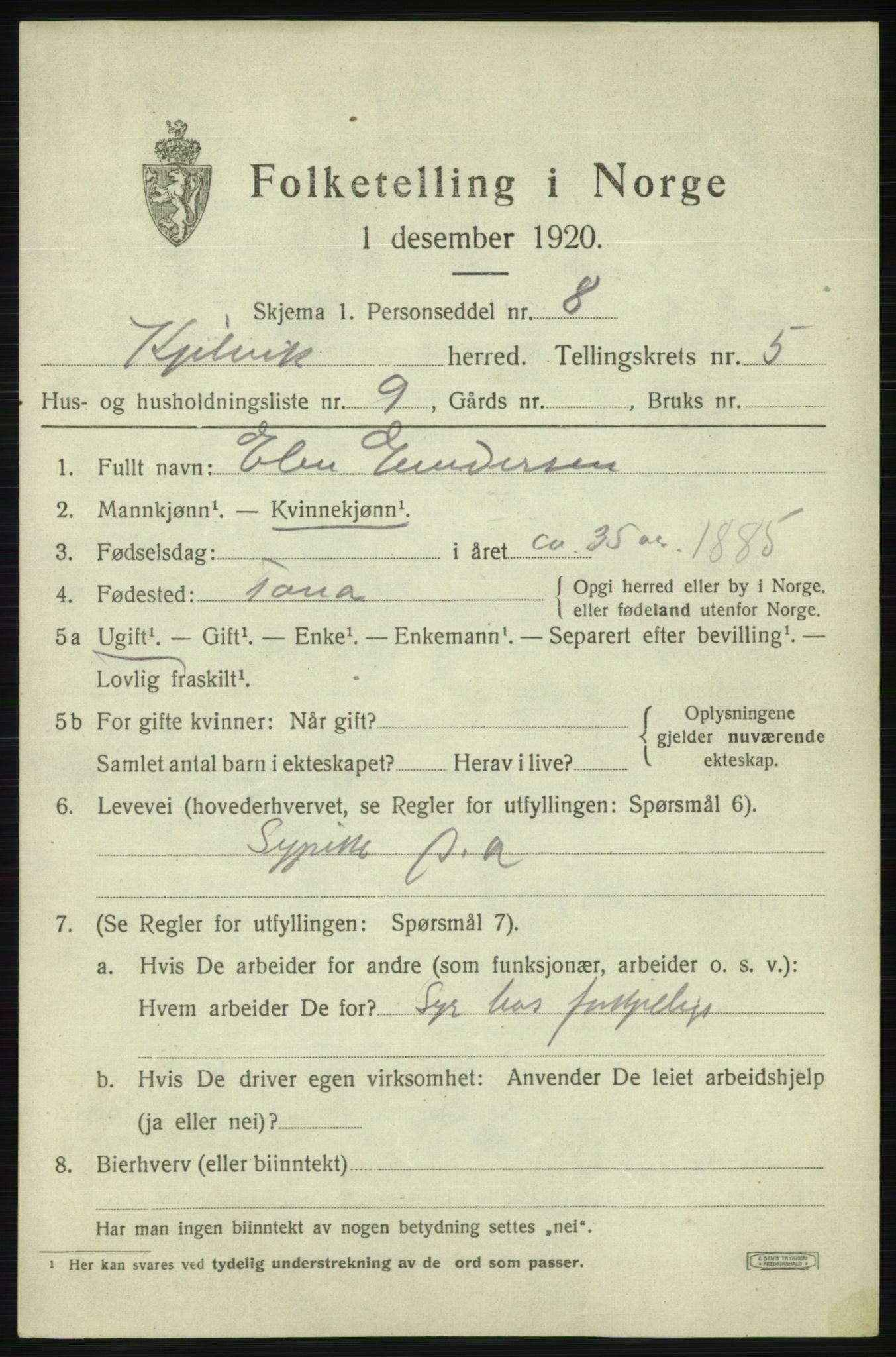 SATØ, 1920 census for Kjelvik, 1920, p. 2371