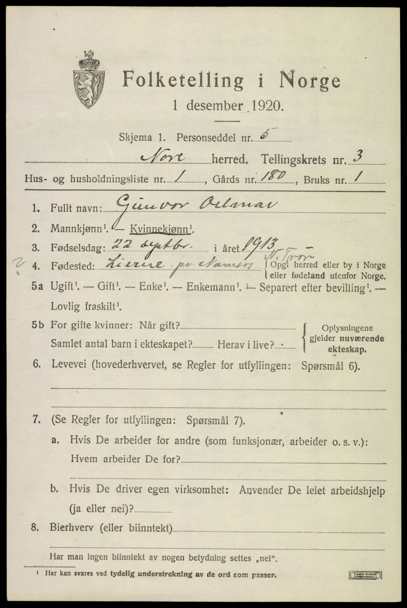 SAKO, 1920 census for Nore, 1920, p. 1462