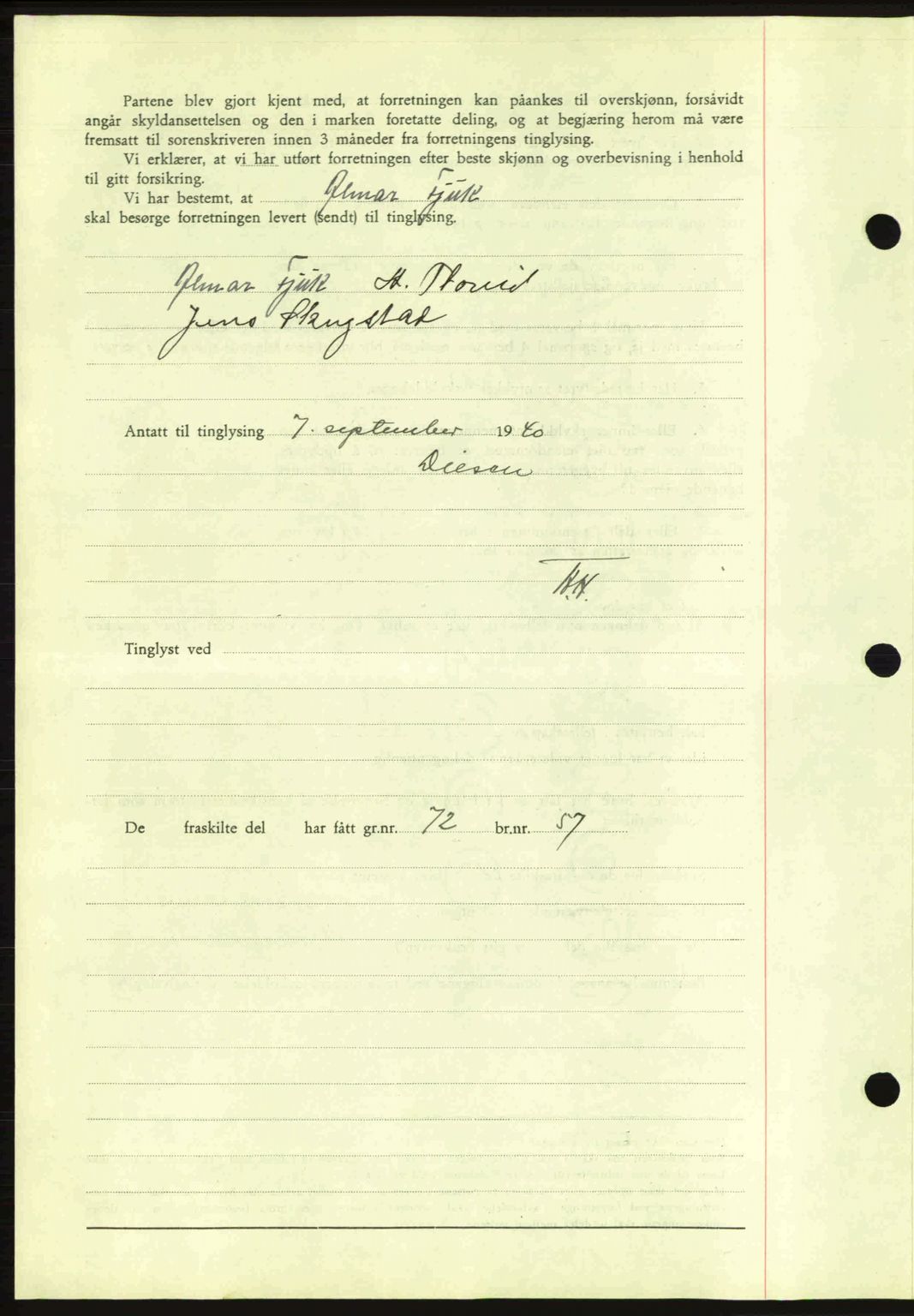 Nes tingrett, SAO/A-10548/G/Gb/Gbb/L0010: Mortgage book no. 54, 1939-1940, Diary no: : 1197/1940