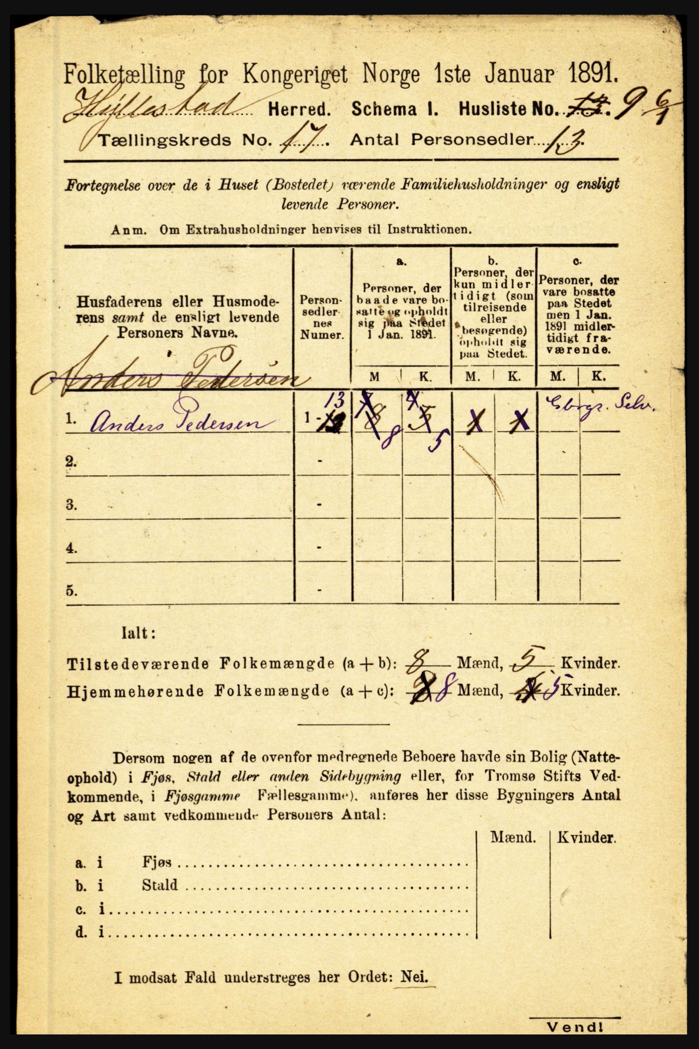 RA, 1891 census for 1413 Hyllestad, 1891, p. 3005