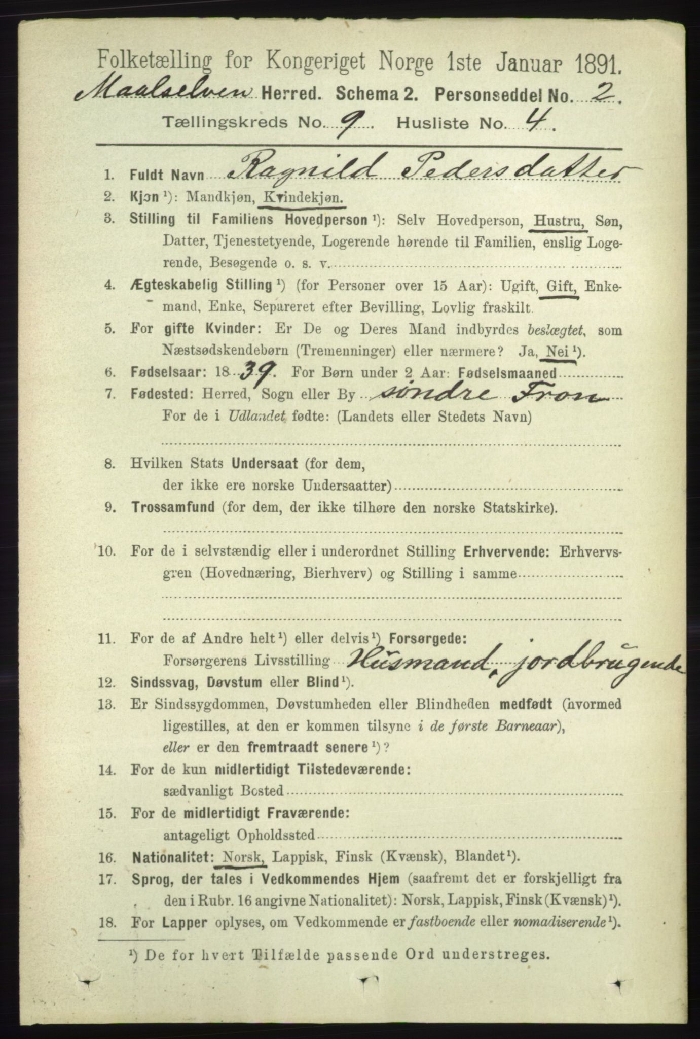 RA, 1891 census for 1924 Målselv, 1891, p. 2768