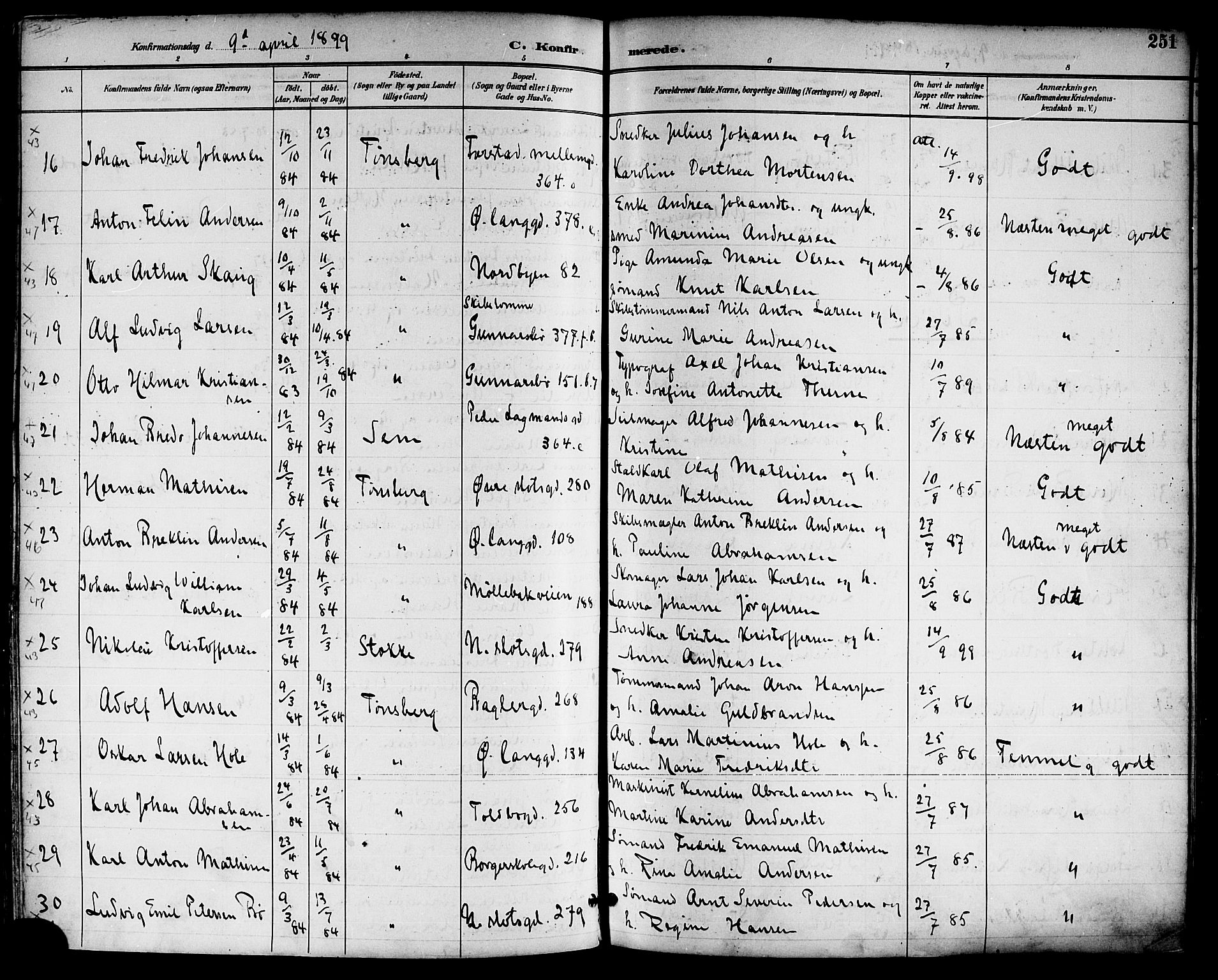 Tønsberg kirkebøker, AV/SAKO-A-330/F/Fa/L0012: Parish register (official) no. I 12, 1891-1899, p. 251